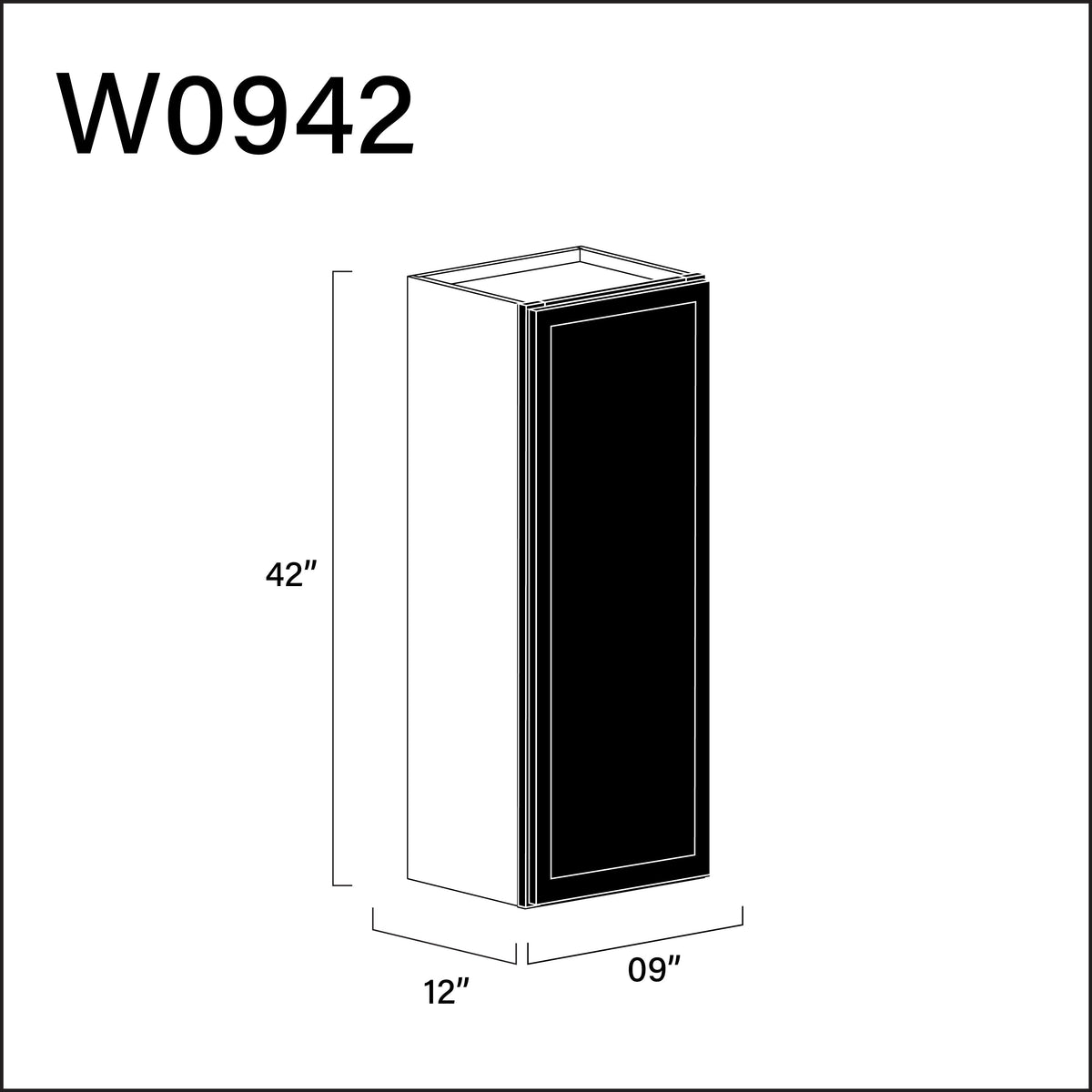 Black Slim Shaker Single Door Wall Cabinet - 9" W x 42" H x 12" D
