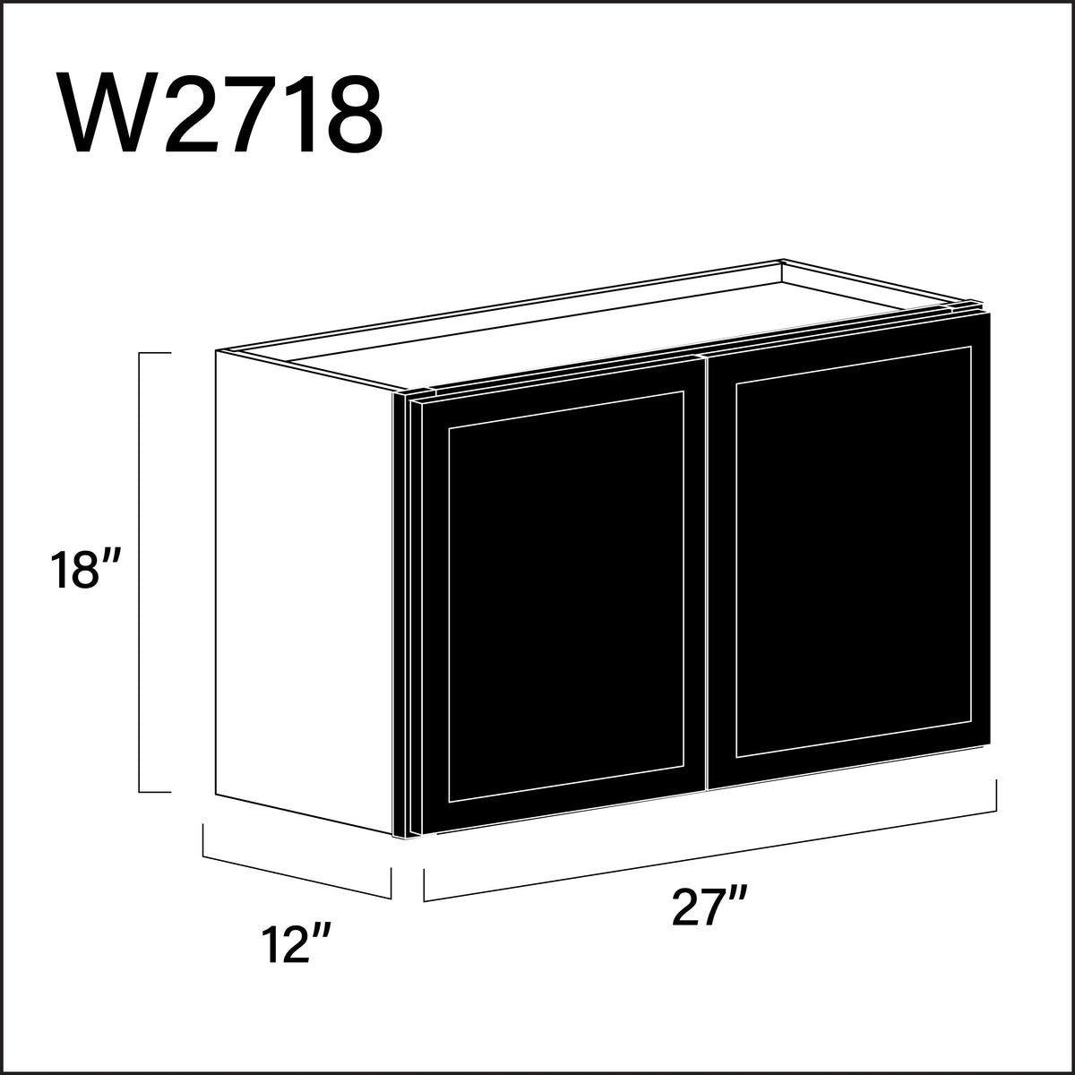 Black Slim Shaker Double Door Wall Cabinet - 27" W x 18" H x 12" D