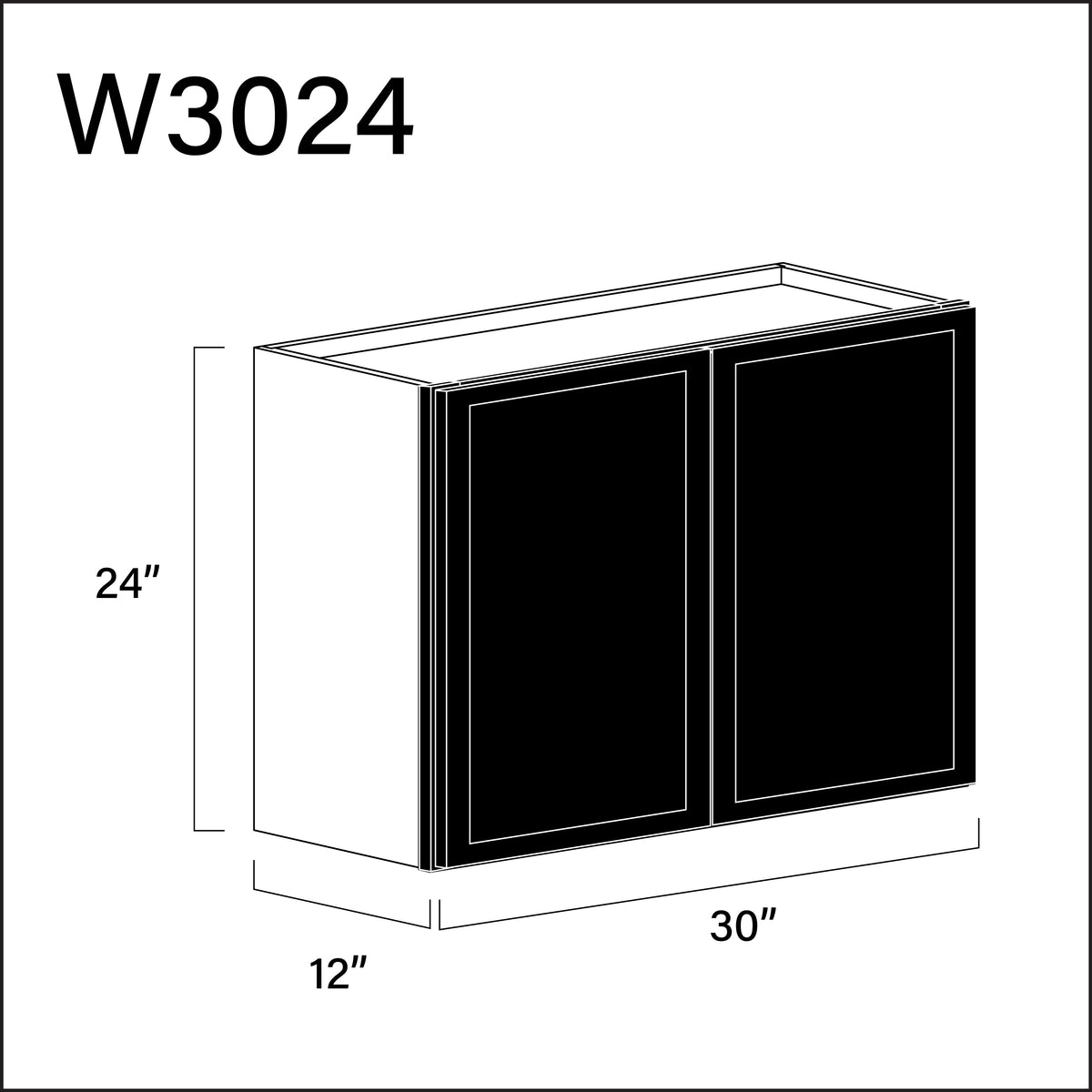 Black Slim Shaker Double Door Wall Cabinet - 30" W x 24" H x 12" D