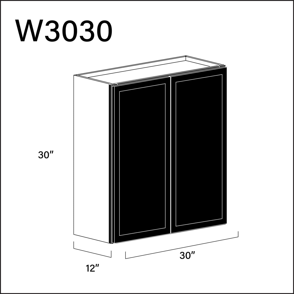 Black Slim Shaker Double Door Wall Cabinet - 30" W x 30" H x 12" D