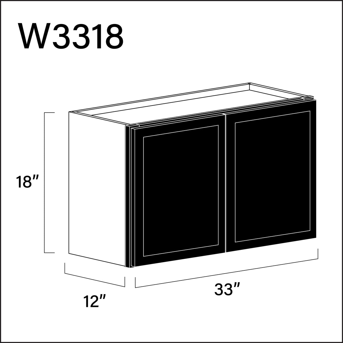 Black Slim Shaker Double Door Wall Cabinet - 33" W x 18" H x 12" D