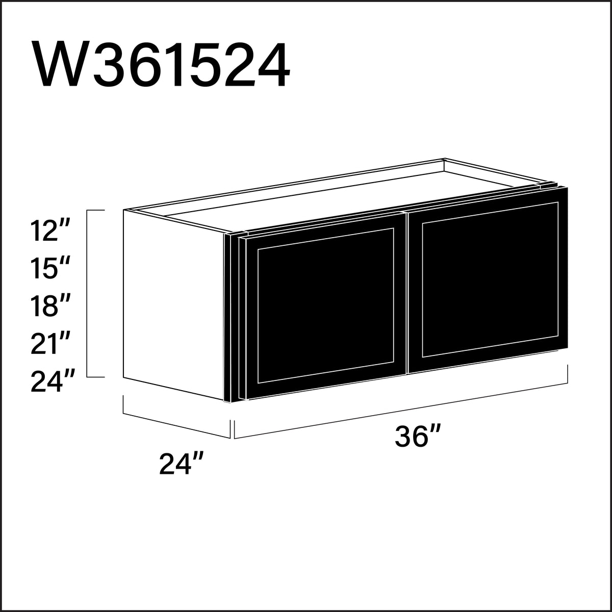 Black Slim Shaker Wall Bridge Double Door Cabinet - 36" W x 15" H x 24" D
