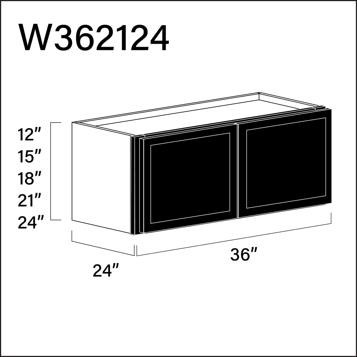 Black Slim Shaker Wall Bridge Double Door Cabinet - 36" W x 21" H x 24" D