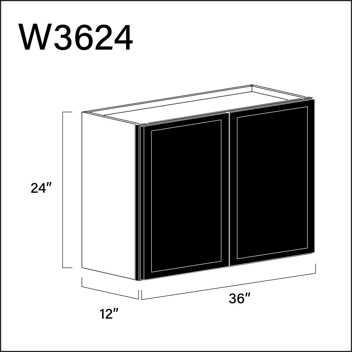 Black Slim Shaker Double Door Wall Cabinet - 36" W x 24" H x 12" D