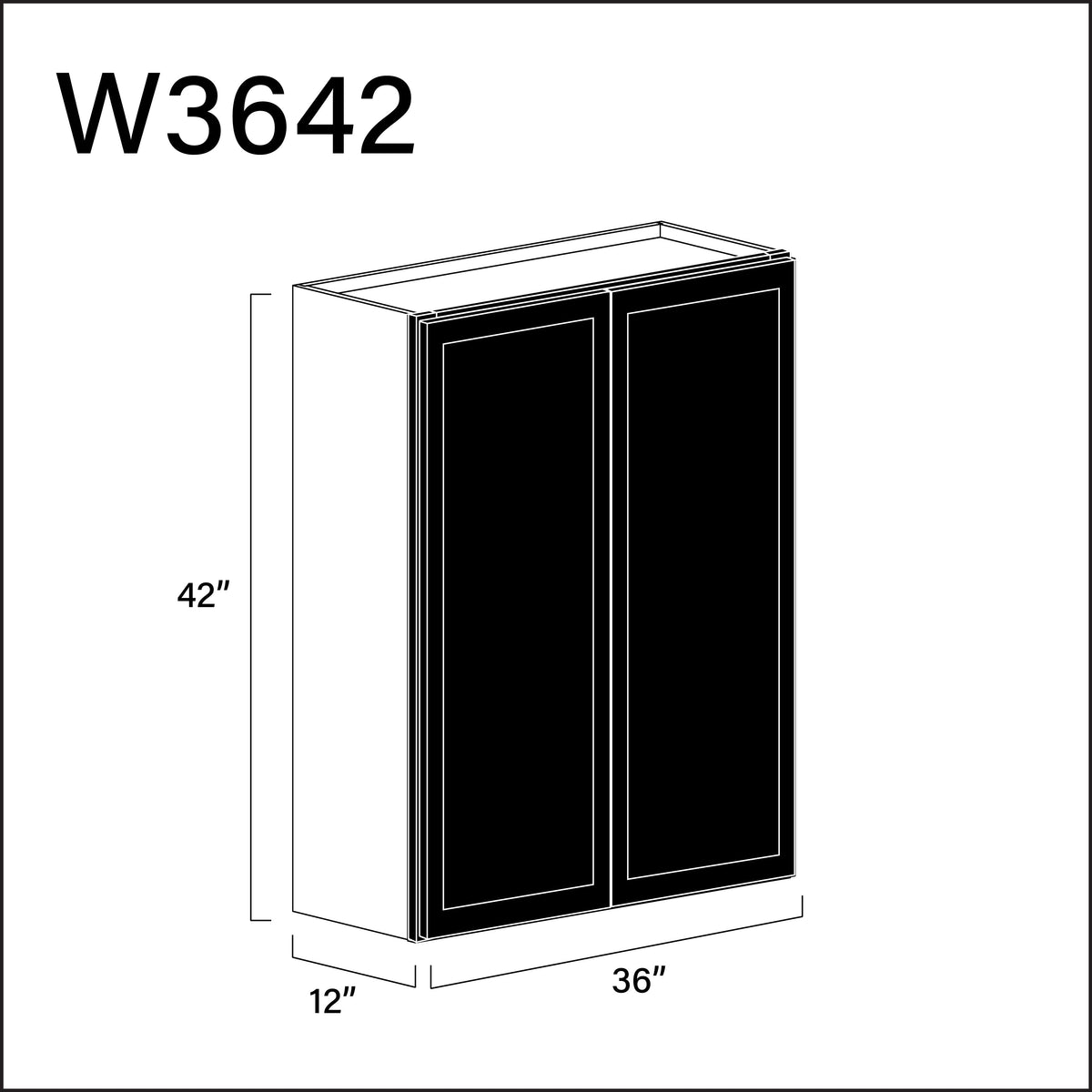 Black Slim Shaker Double Door Wall Cabinet - 36" W x 42" H x 12" D
