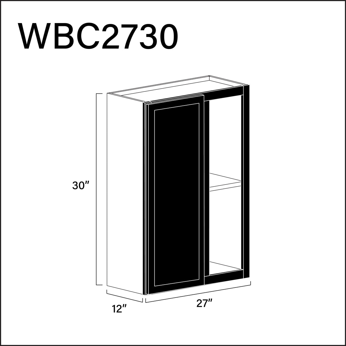 Black Slim Shaker Wall Blind Corner Cabinet - 27" W x 30" H x 12" D
