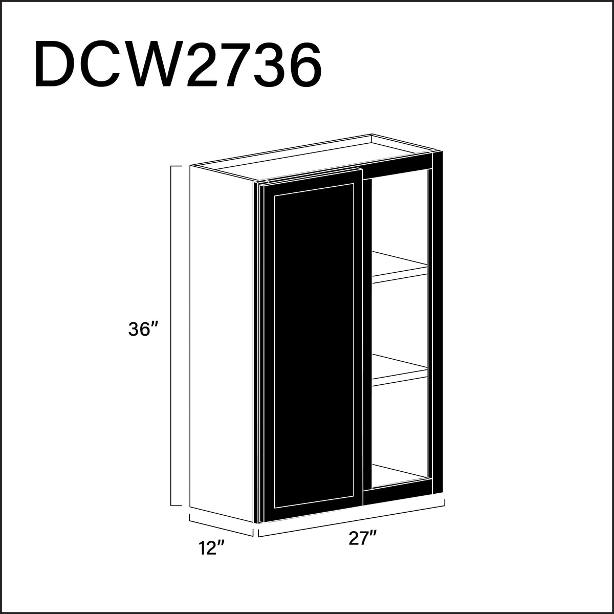 Black Slim Shaker Wall Blind Corner Cabinet - 27" W x 36" H x 12" D