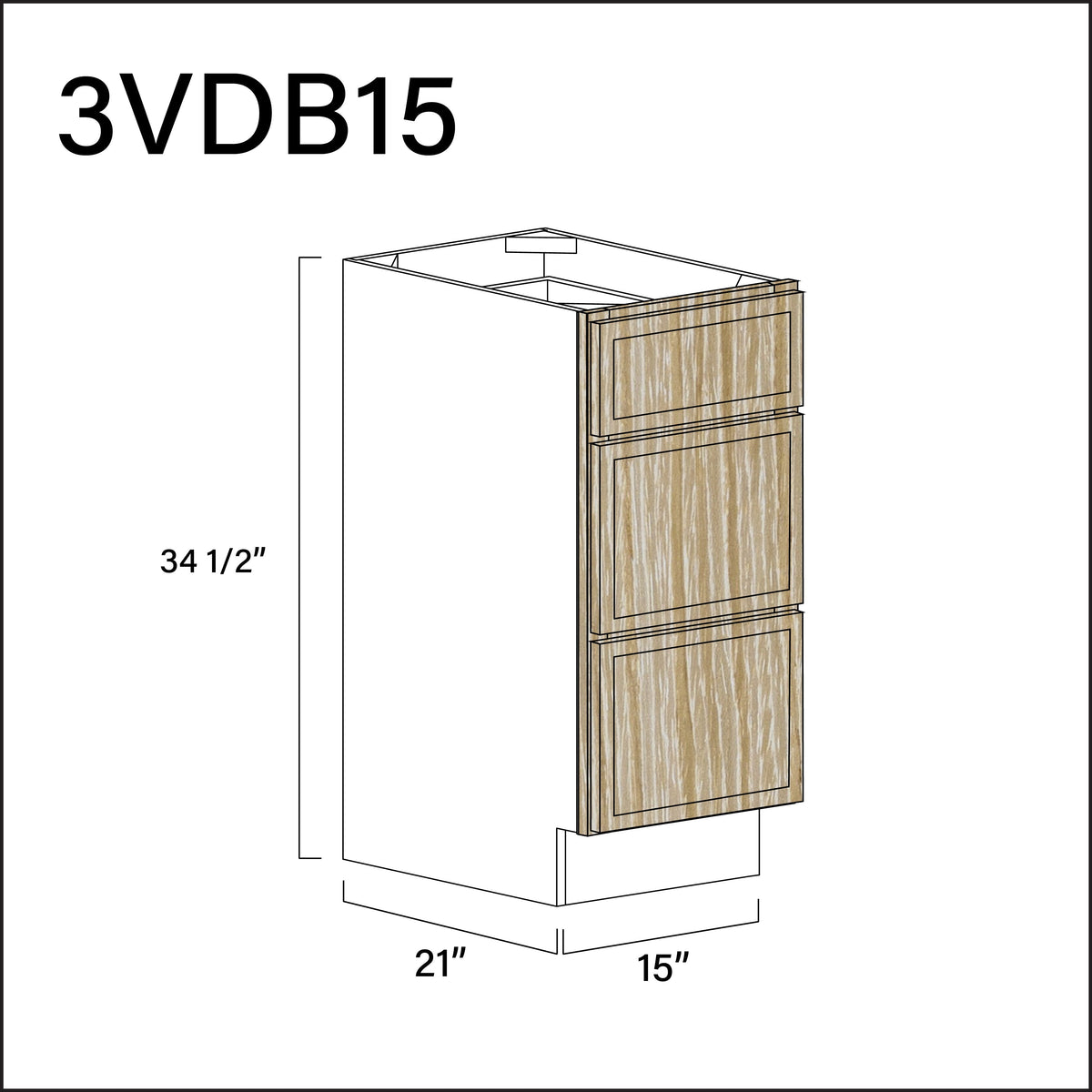 Oak Slim Shaker Vanity 3-Drawer Storage Cabinet - 15" W x 34.5" H x 21" D