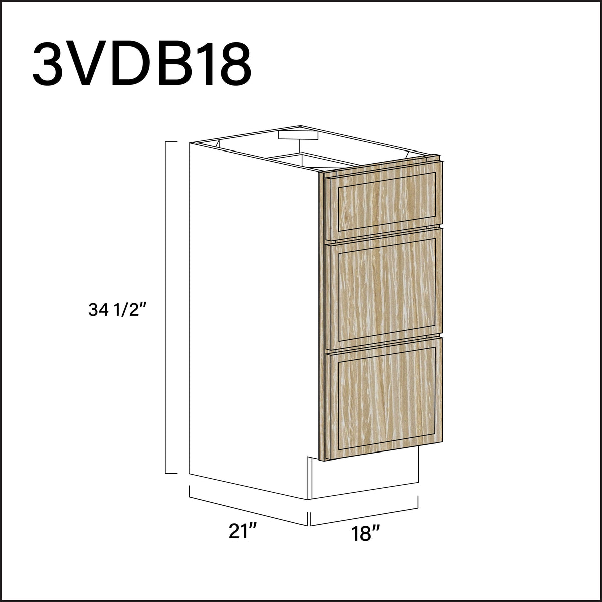 Oak Slim Shaker Vanity 3-Drawer Storage Cabinet - 18" W x 34.5" H x 21" D