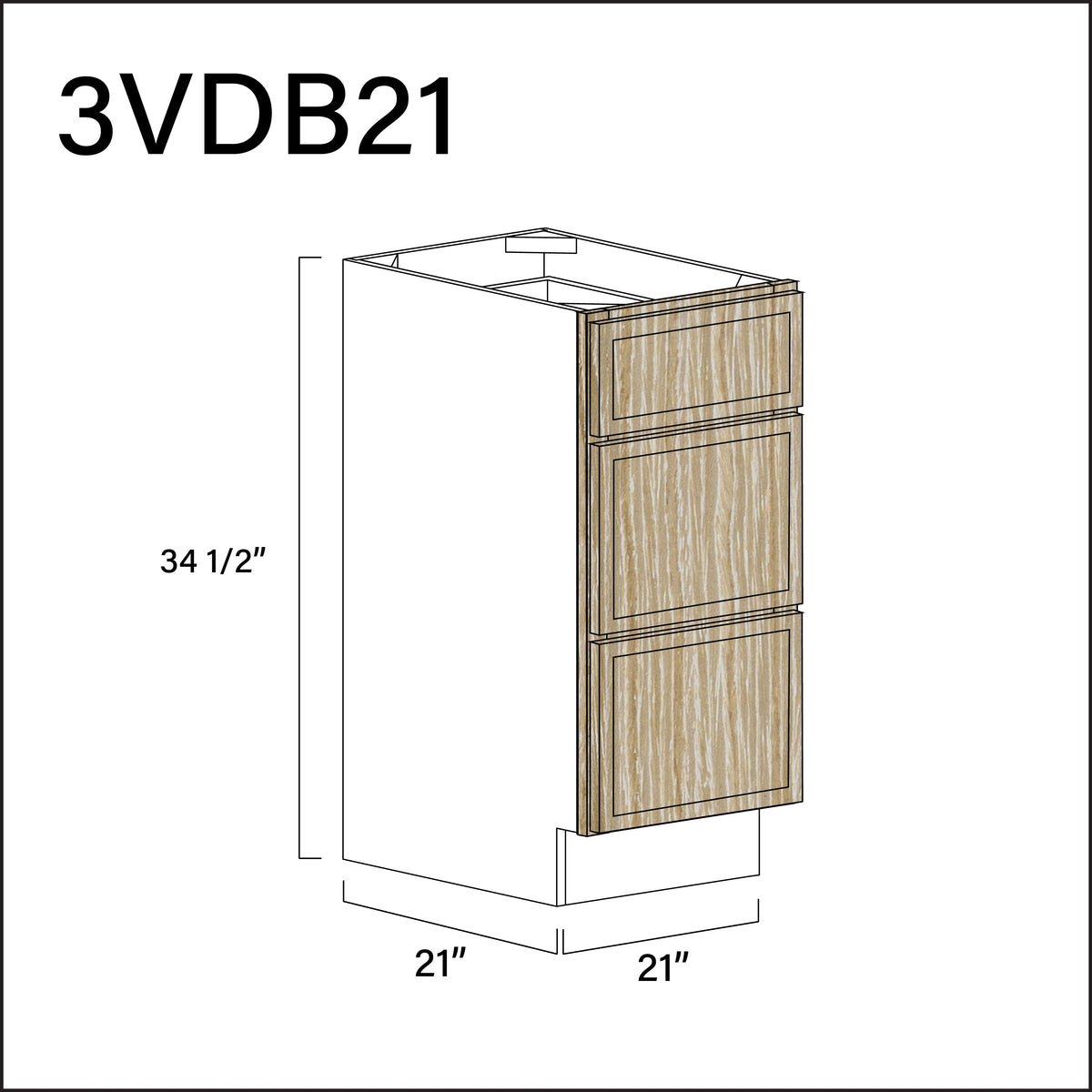 Oak Slim Shaker Vanity 3-Drawer Storage Cabinet - 21" W x 34.5" H x 21" D