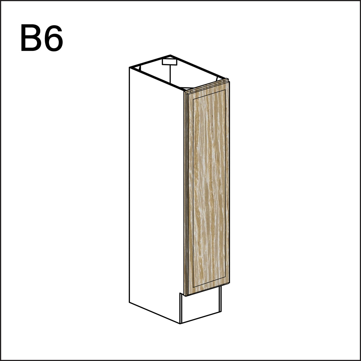 Oak Slim Shaker Single Door Kitchen Base Cabinet - 6" W x 34.5" H x 24" D