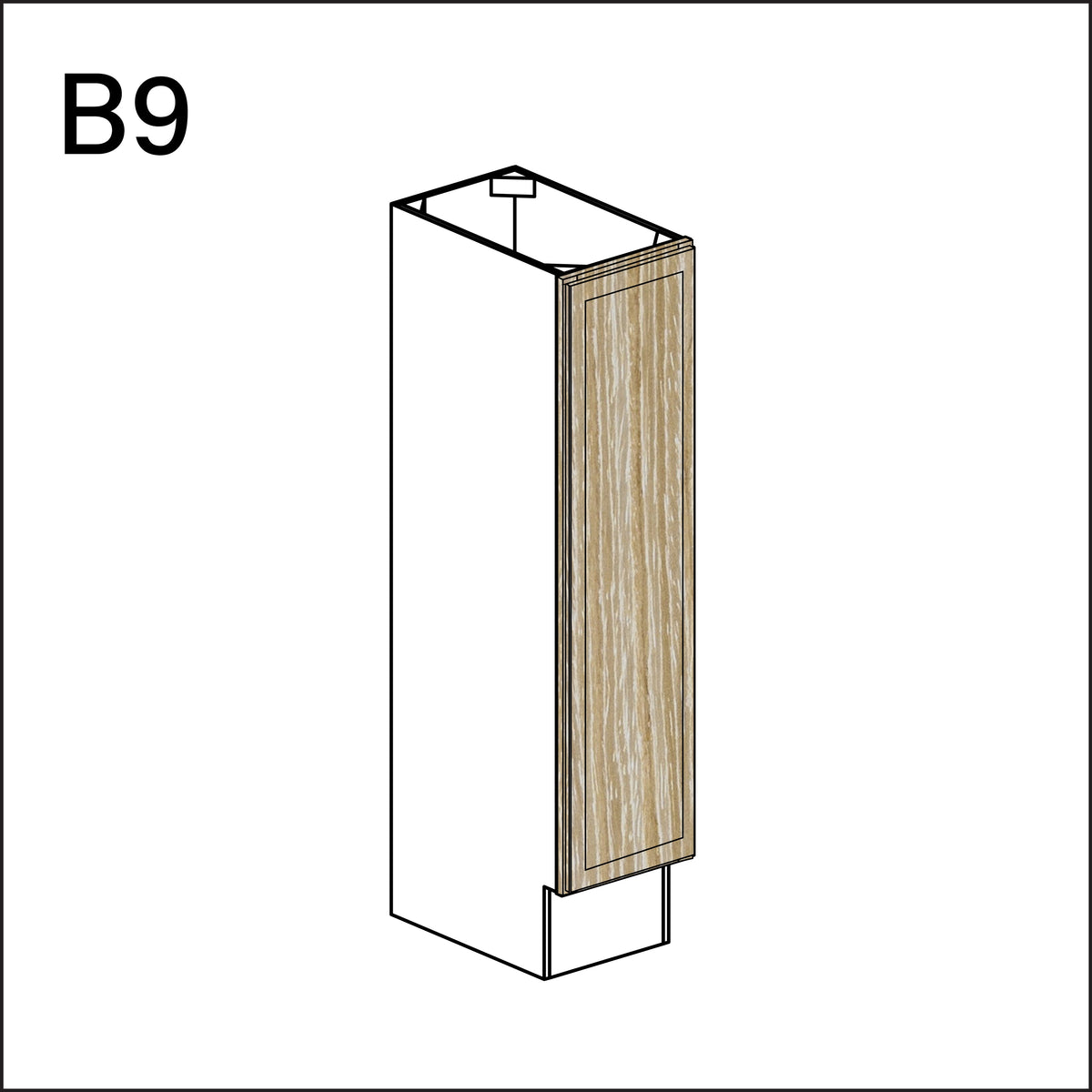 Oak Slim Shaker Single Door Kitchen Base Cabinet - 9" W x 34.5" H x 24" D