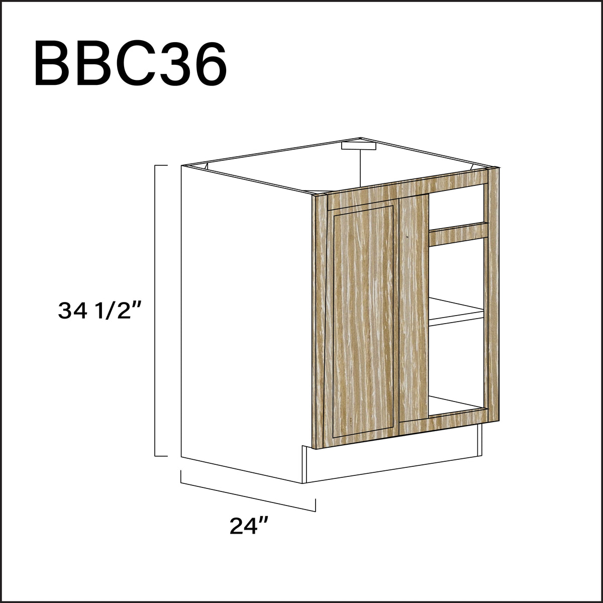 Oak Slim Shaker Base Blind Corner Cabinet - 27" W x 34.5" H x 24" D