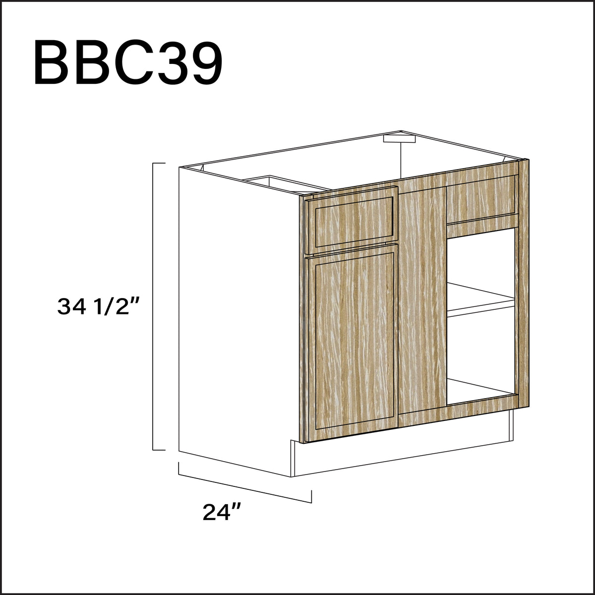 Oak Slim Shaker Base Blind Corner Cabinet - 36" W x 34.5" H x 24" D