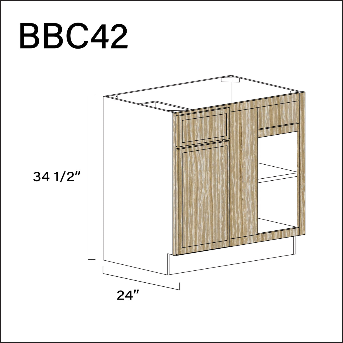 Oak Slim Shaker Base Blind Corner Cabinet - 39" W x 34.5" H x 24" D