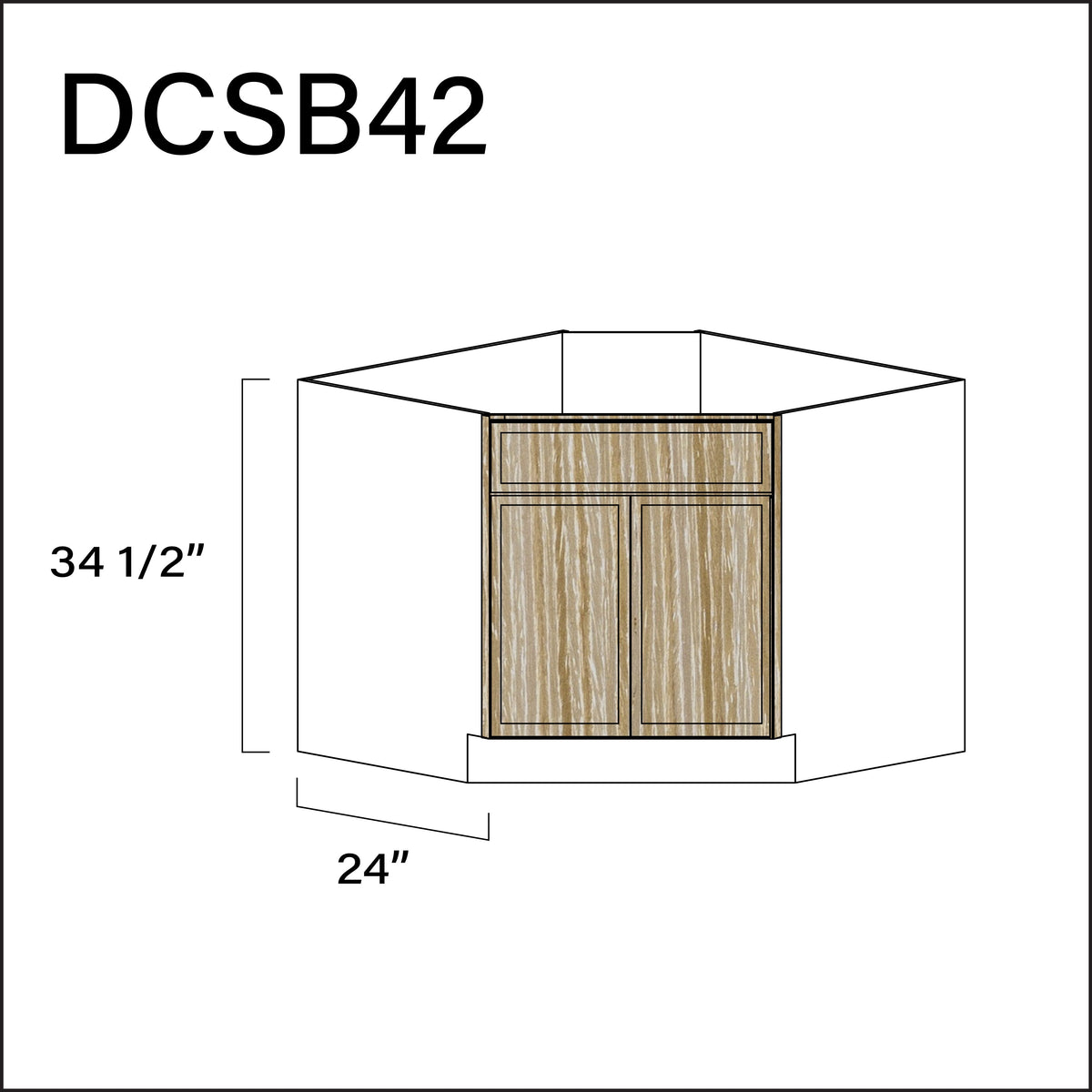 Oak Slim Shaker Diagonal Sink Base Kitchen Cabinet - 42" W x 34.5" H x 24" D