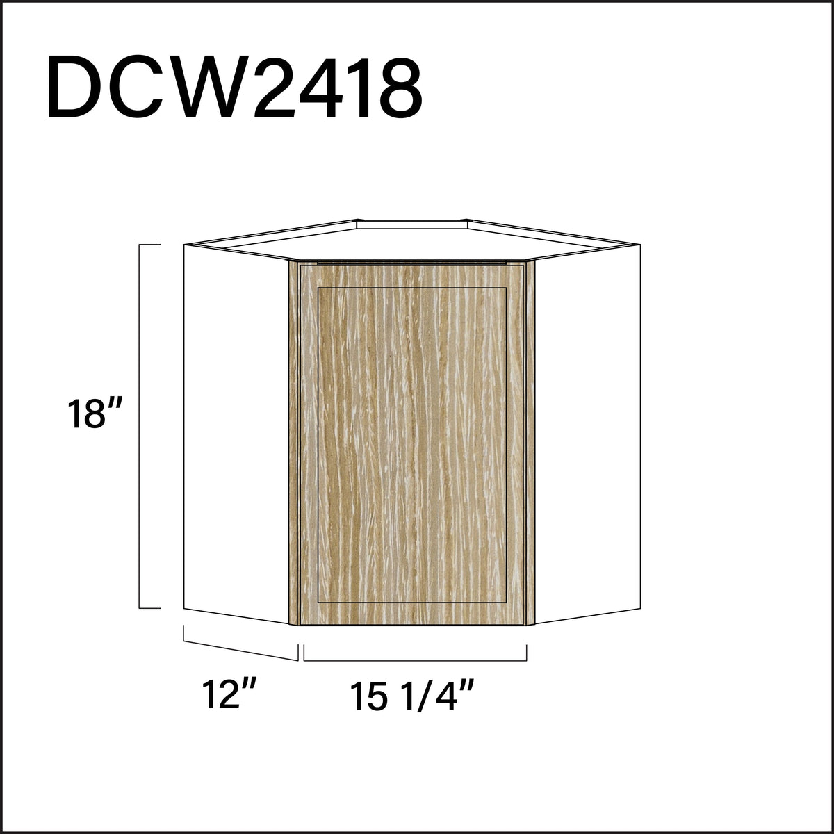 Oak Slim Shaker Diagonal Wall Corner Cabinet - 24" W x 18" H x 12" D