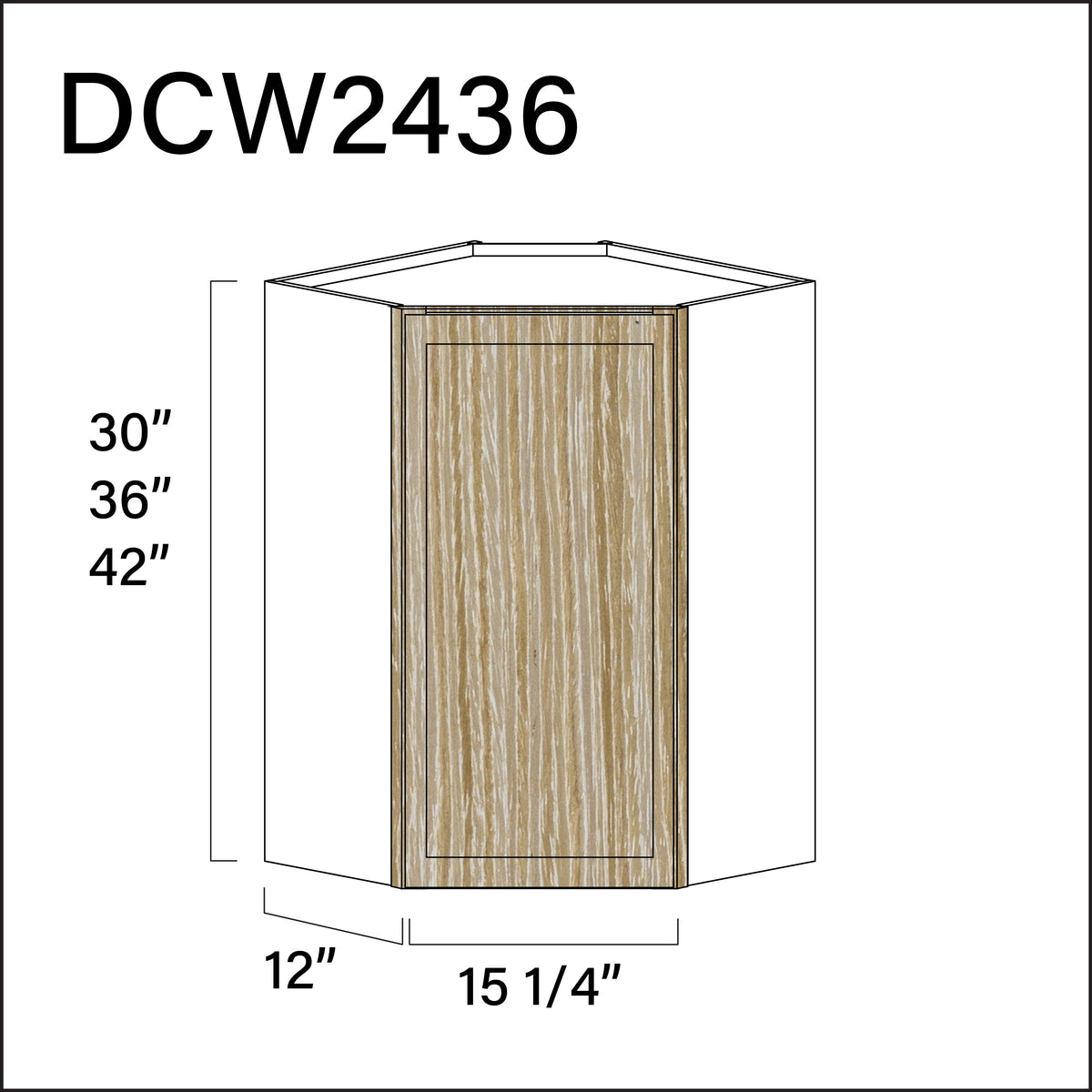 Oak Slim Shaker Diagonal Wall Corner Cabinet - 24" W x 36" H x 12" D