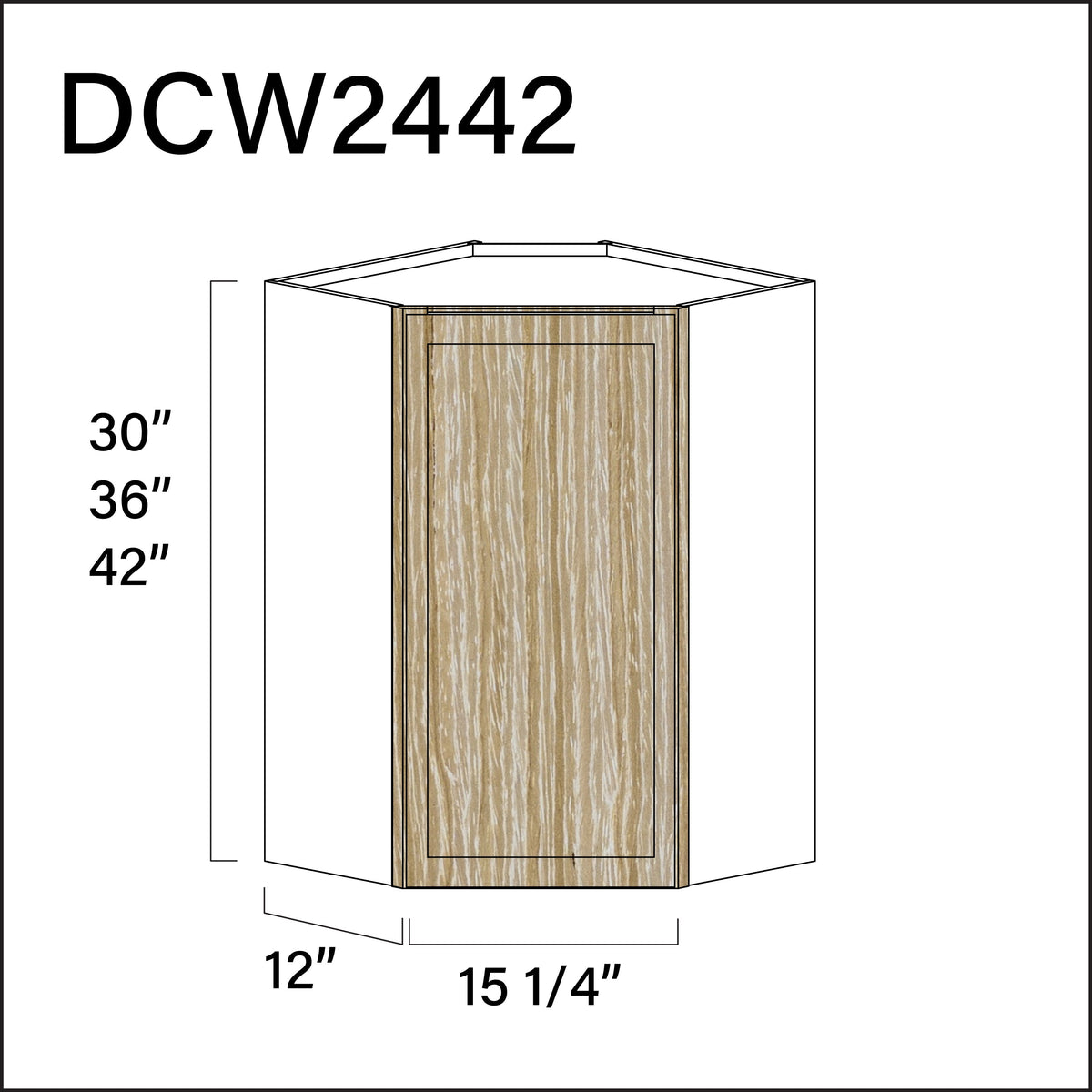 Oak Slim Shaker Diagonal Wall Corner Cabinet - 24" W x 42" H x 12" D