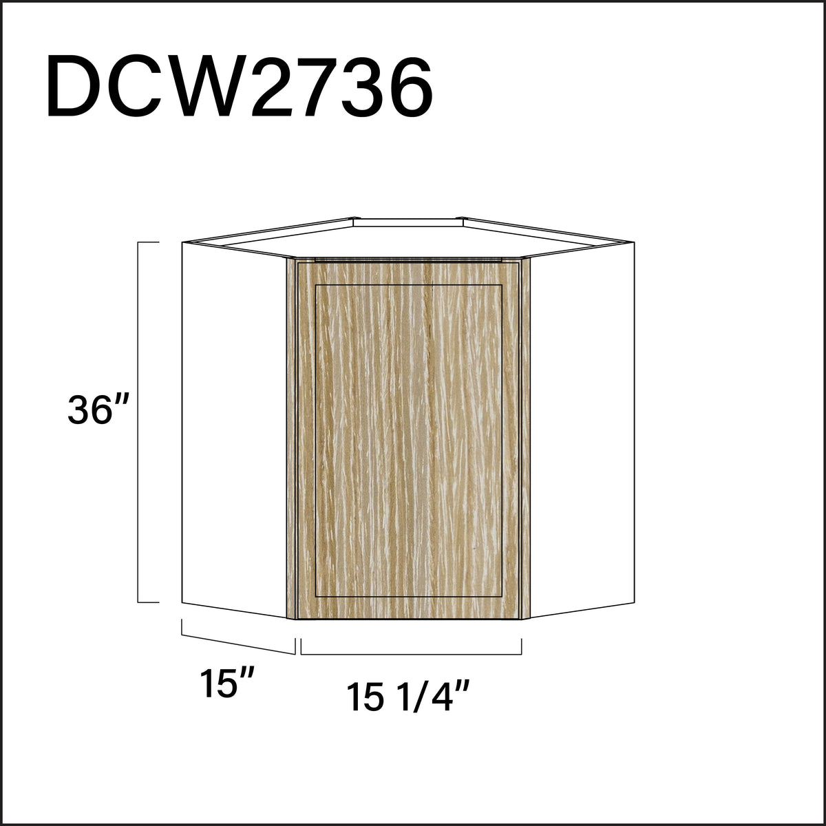 Oak Slim Shaker Diagonal Wall Corner Cabinet - 27" W x 36" H x 15" D