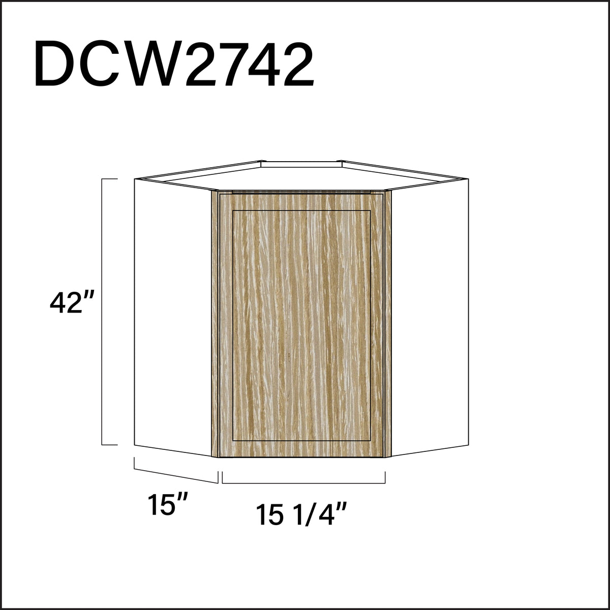 Oak Slim Shaker Diagonal Wall Corner Cabinet - 27" W x 42" H x 15" D