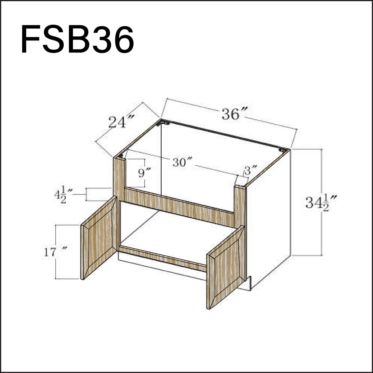 Oak Slim Shaker Farmer Sink Base Kitchen Cabinet - 36" W x 34.5" H x 24" D