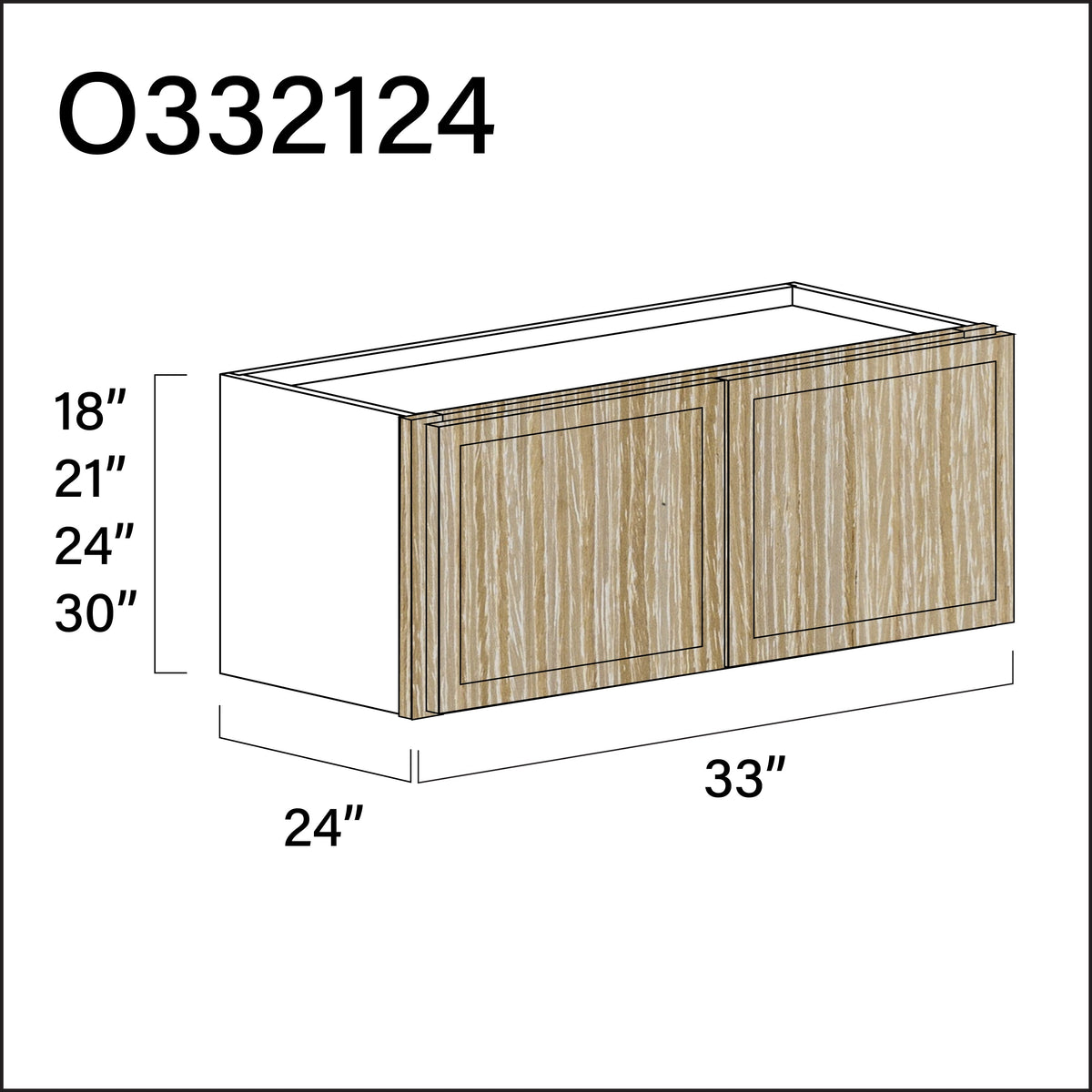 Oak Slim Shaker Double Door Oven Upper Cabinet - 33" W x 21" H x 24" D