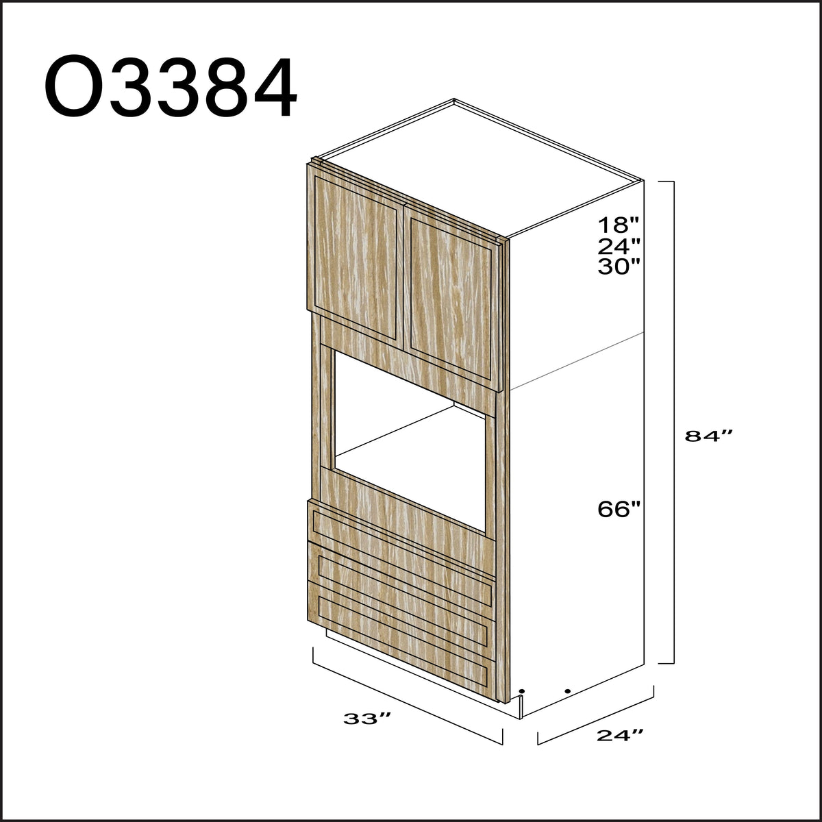 Oak Slim Shaker Single Oven Cabinet - 33" W x 84" H x 24" D