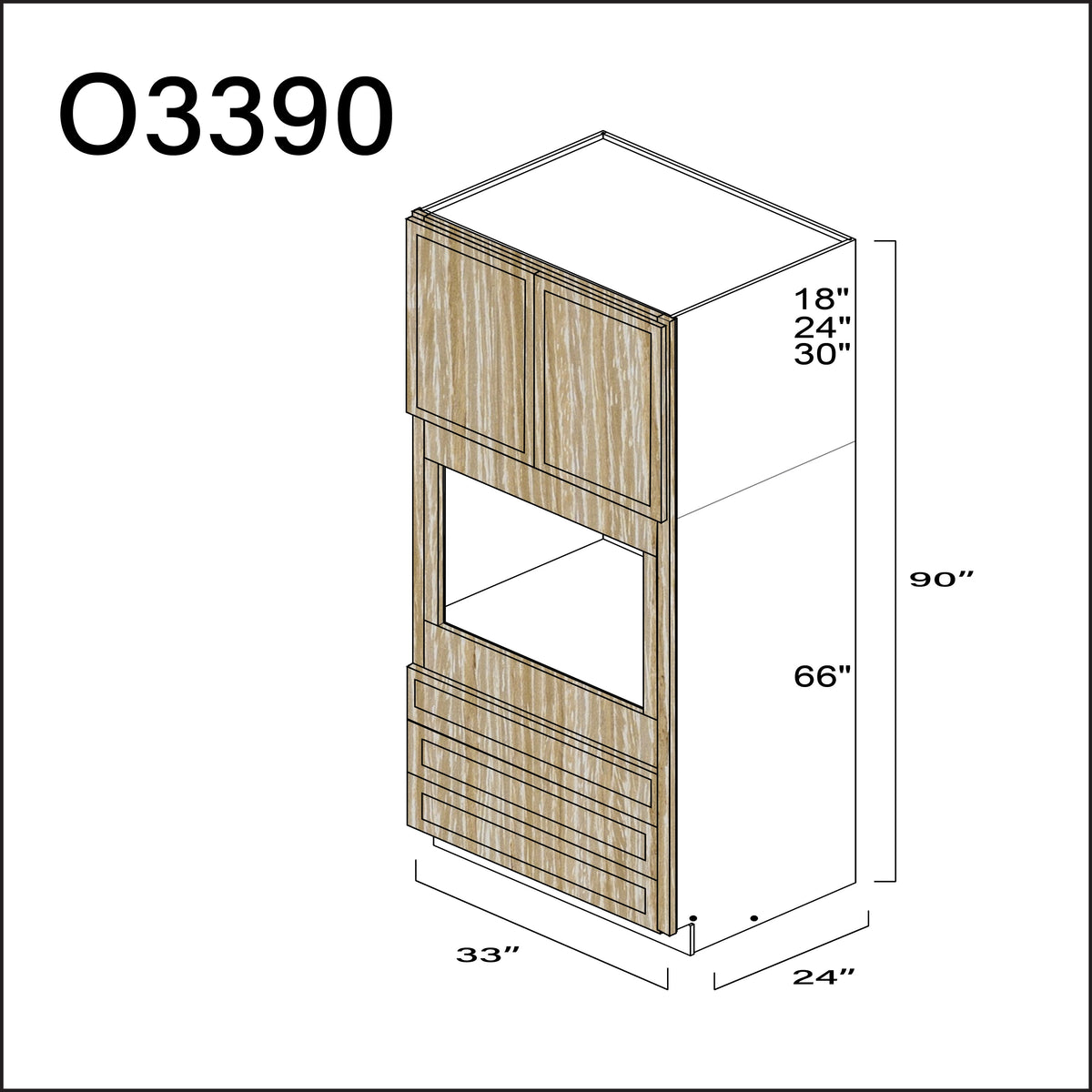 Oak Slim Shaker Single Oven Cabinet - 33" W x 90" H x 24" D