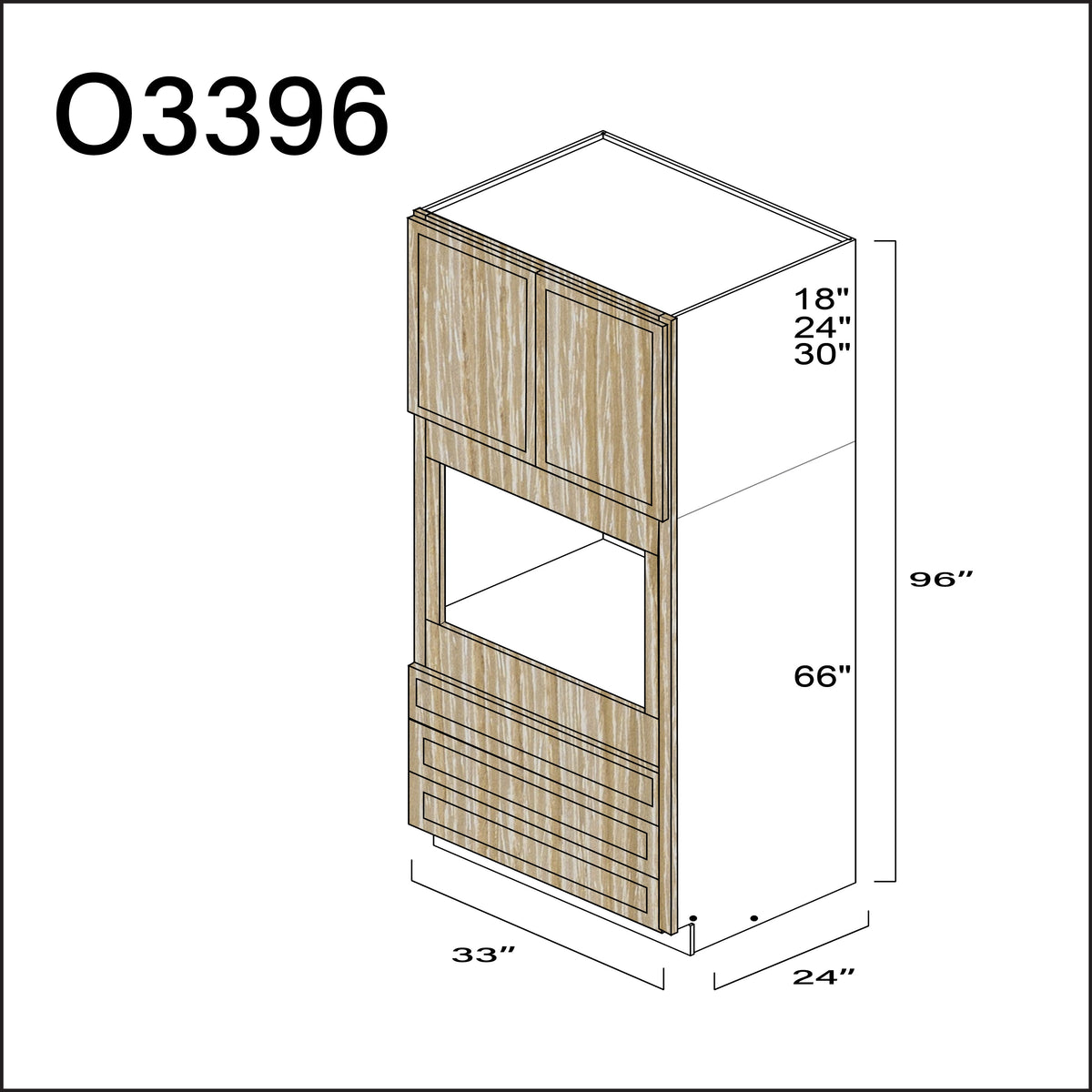 Oak Slim Shaker Single Oven Cabinet - 33" W x 96" H x 24" D