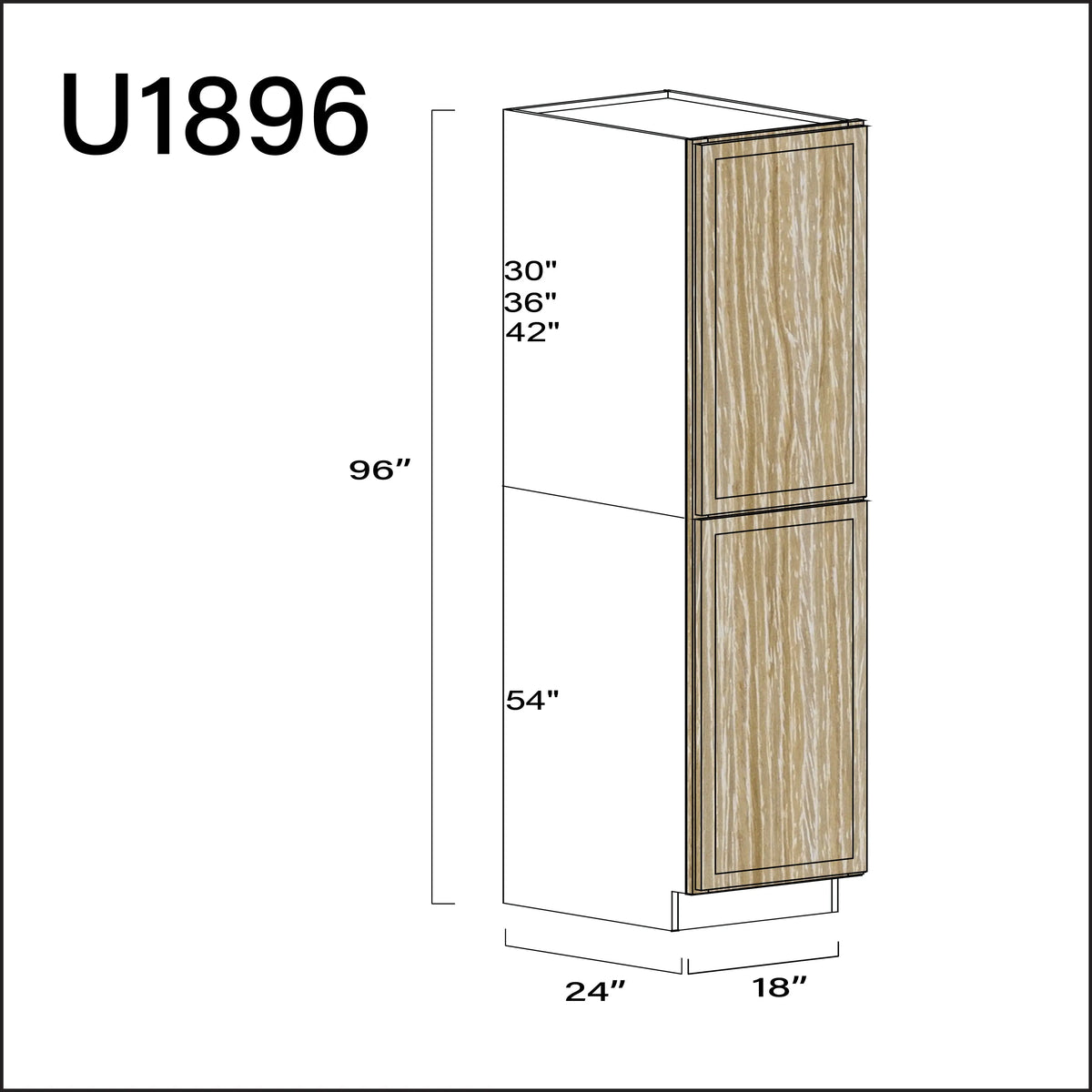 Oak Slim Shaker Single Door Pantry Cabinet - 18" W x 96" H x 24" D APEX Cabinetry