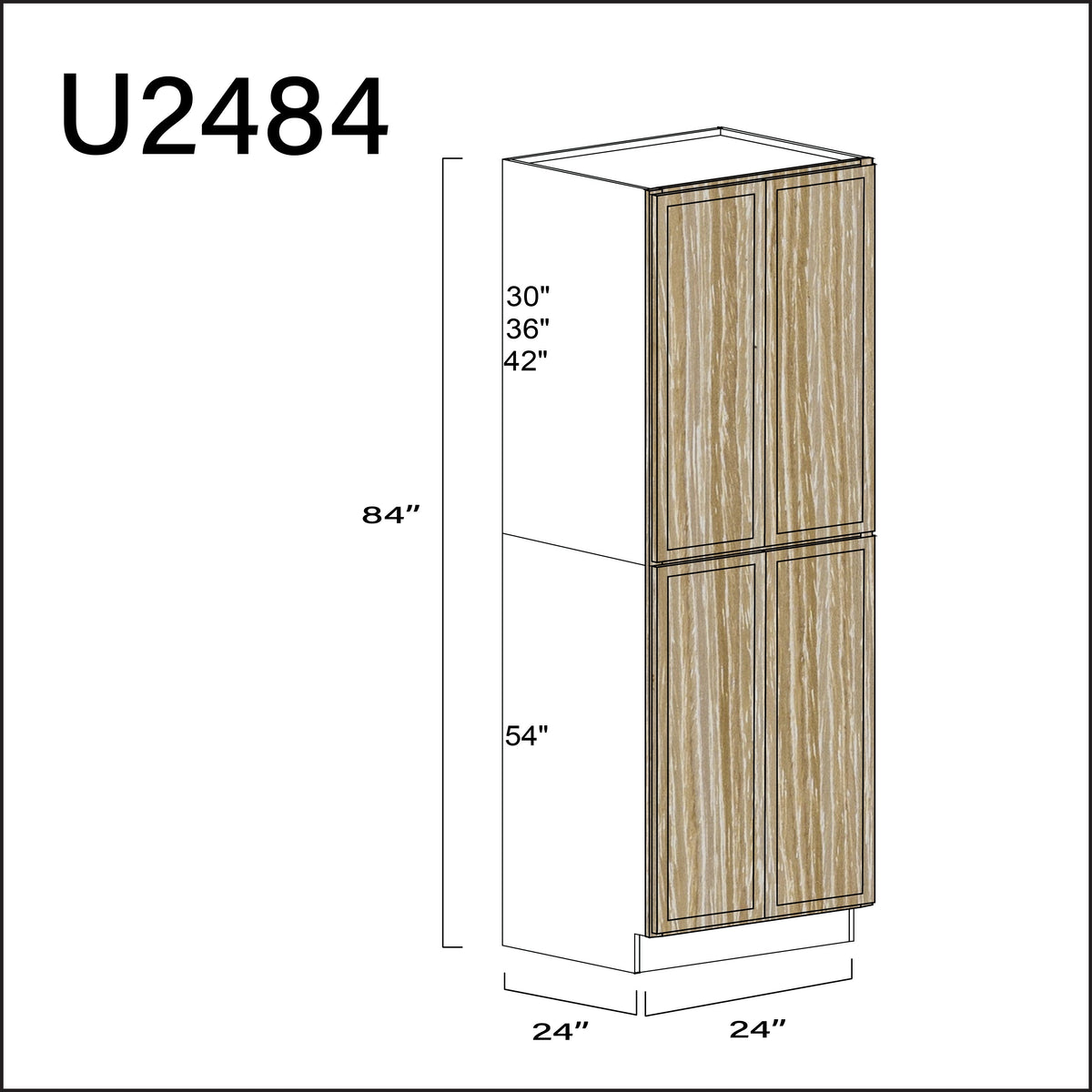 Oak Slim Shaker Double Door Pantry Cabinet - 24" W x 84" H x 24" D