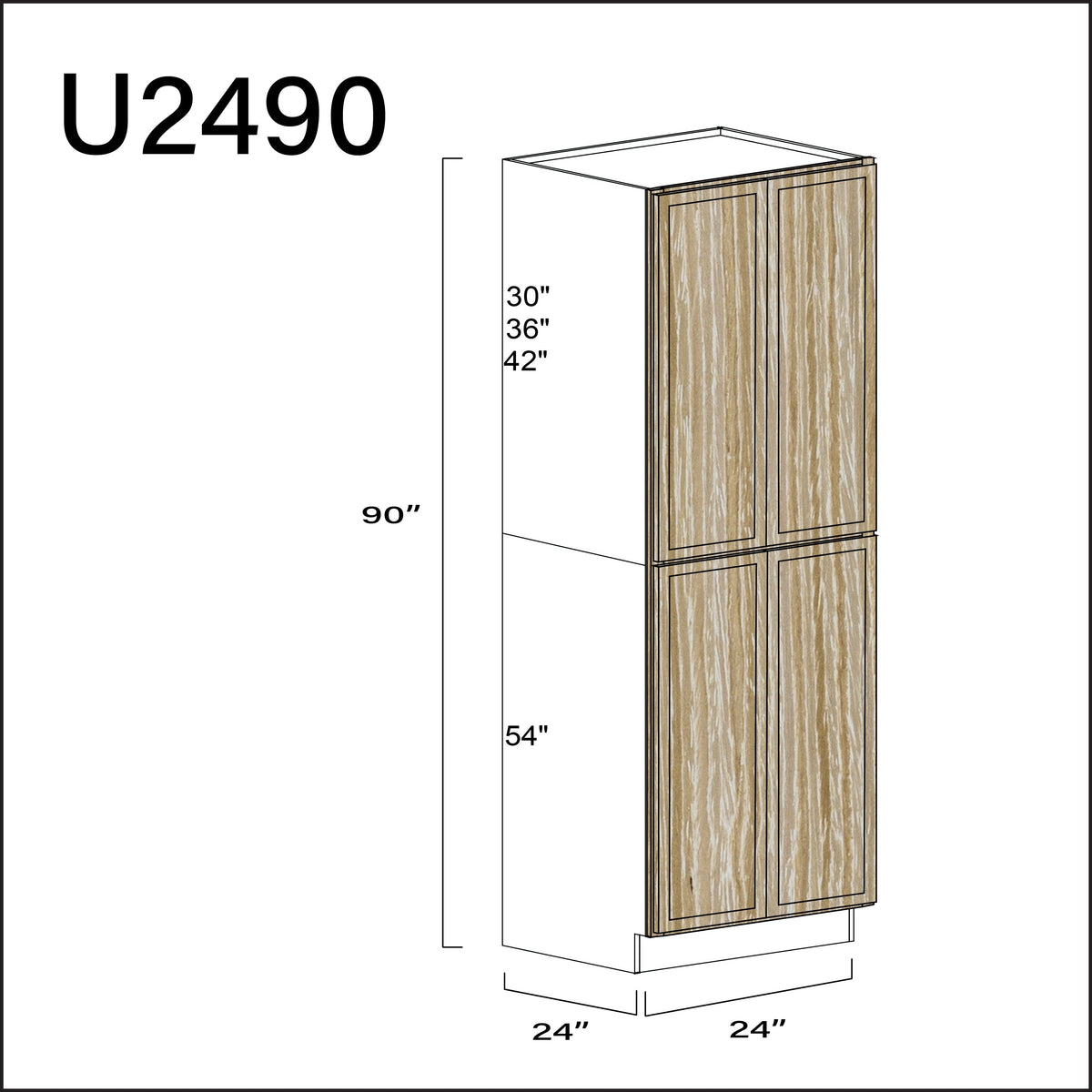 Oak Slim Shaker Double Door Pantry Cabinet - 24" W x 90" H x 24" D