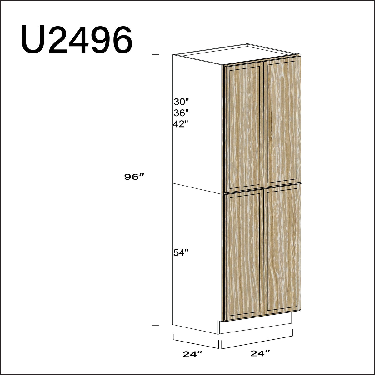 Oak Slim Shaker Double Door Pantry Cabinet - 24" W x 96" H x 24" D