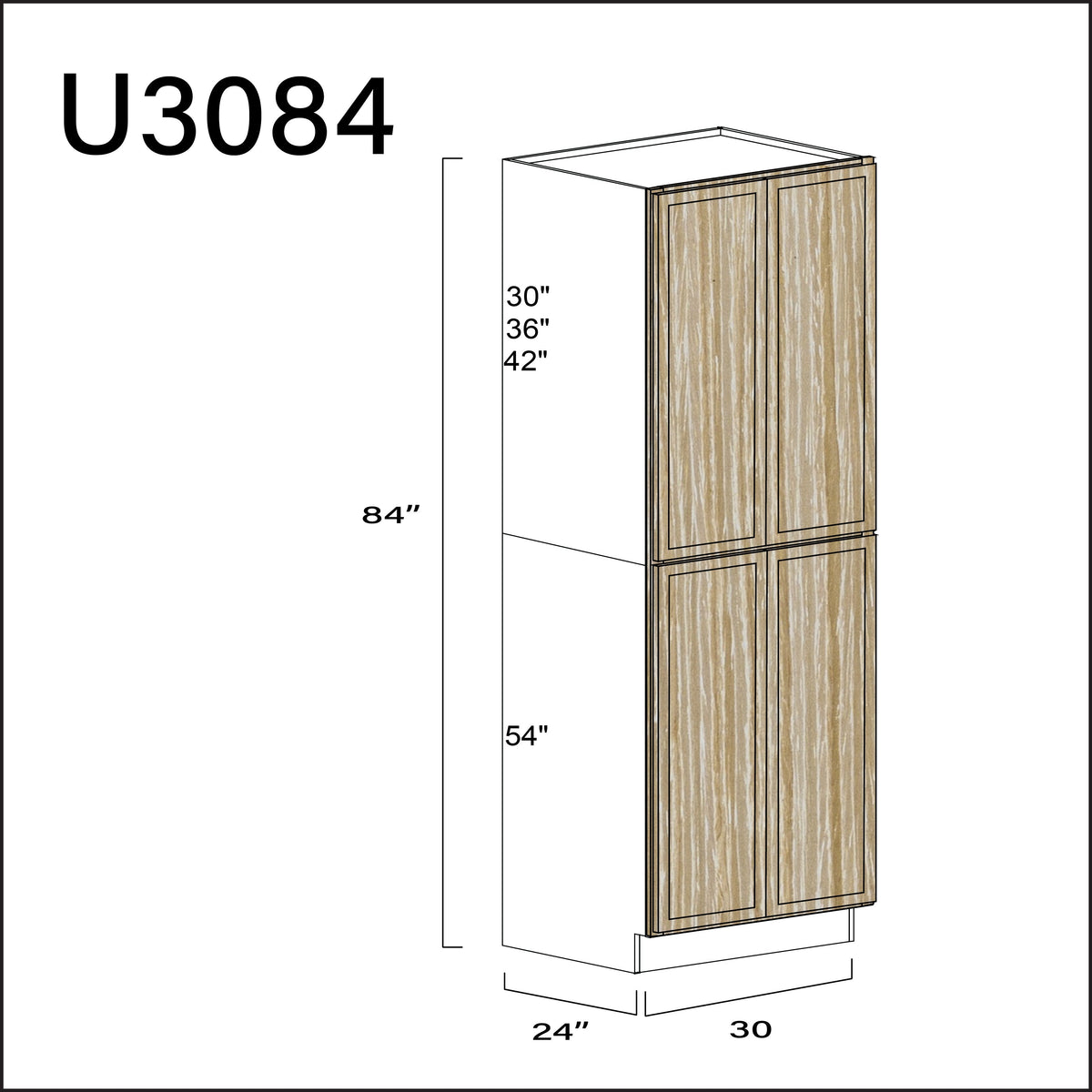 Oak Slim Shaker Double Door Pantry Cabinet - 30" W x 84" H x 24" D