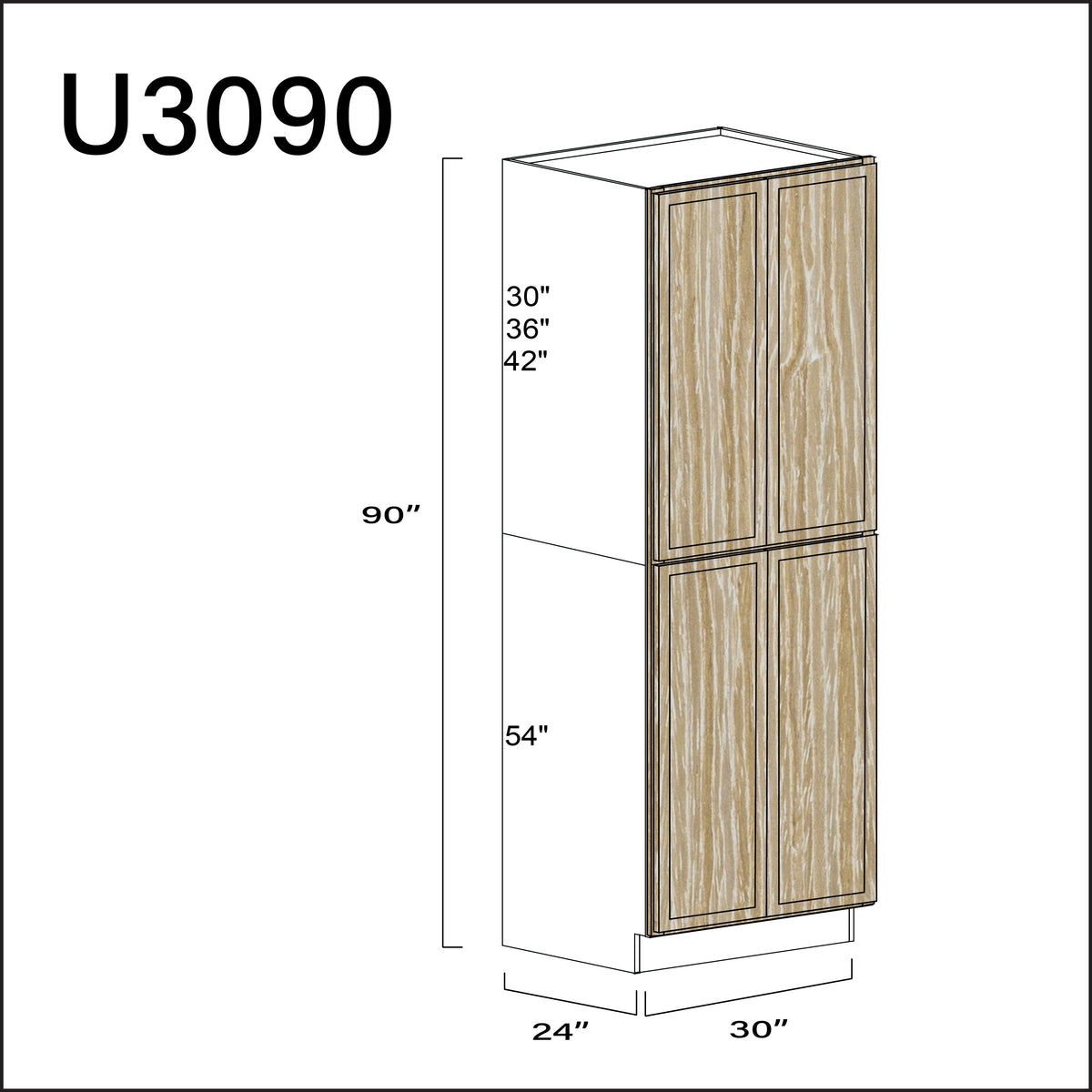 Oak Slim Shaker Double Door Pantry Cabinet - 30" W x 90" H x 24" D