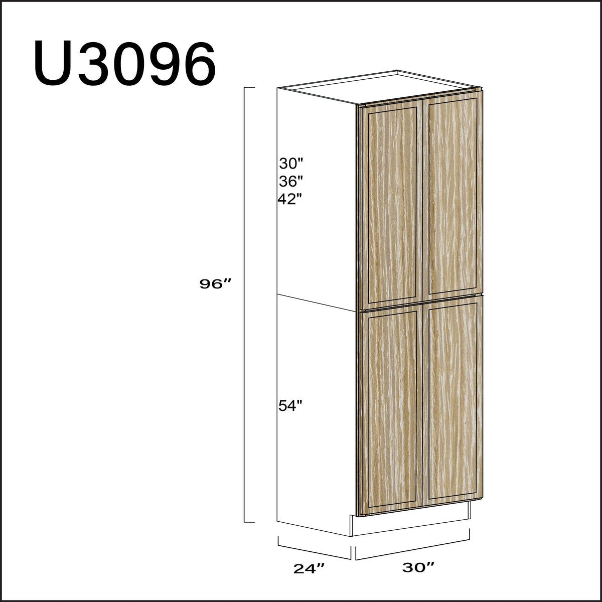 Oak Slim Shaker Double Door Pantry Cabinet - 30" W x 96" H x 24" D