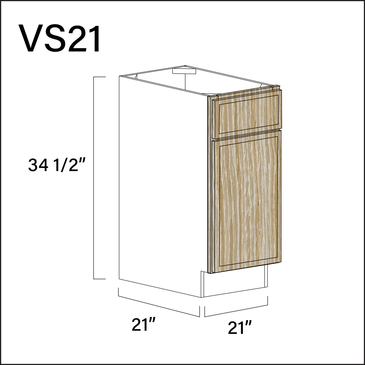 Oak Slim Shaker Vanity Sink Base Cabinet - 21" W x 34.5" H x 21" D