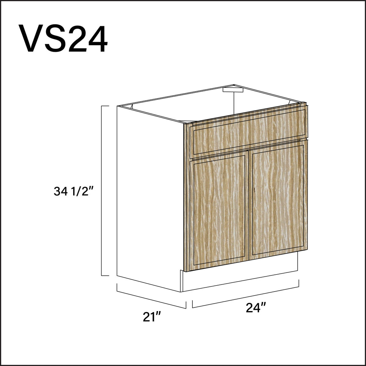 Oak Slim Shaker Vanity Sink Base Cabinet - 24" W x 34.5" H x 21" D