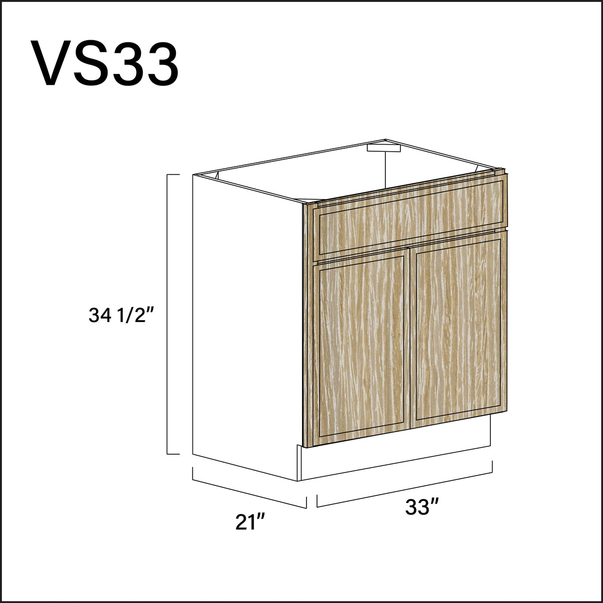 Oak Slim Shaker Vanity Sink Base Cabinet - 33" W x 34.5" H x 21" D