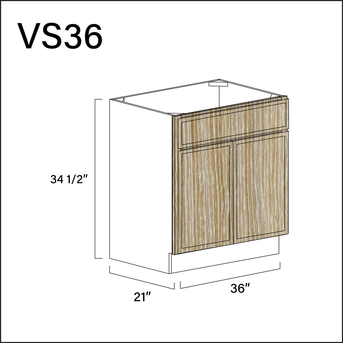 Oak Slim Shaker Vanity Sink Base Cabinet - 36" W x 34.5" H x 21" D