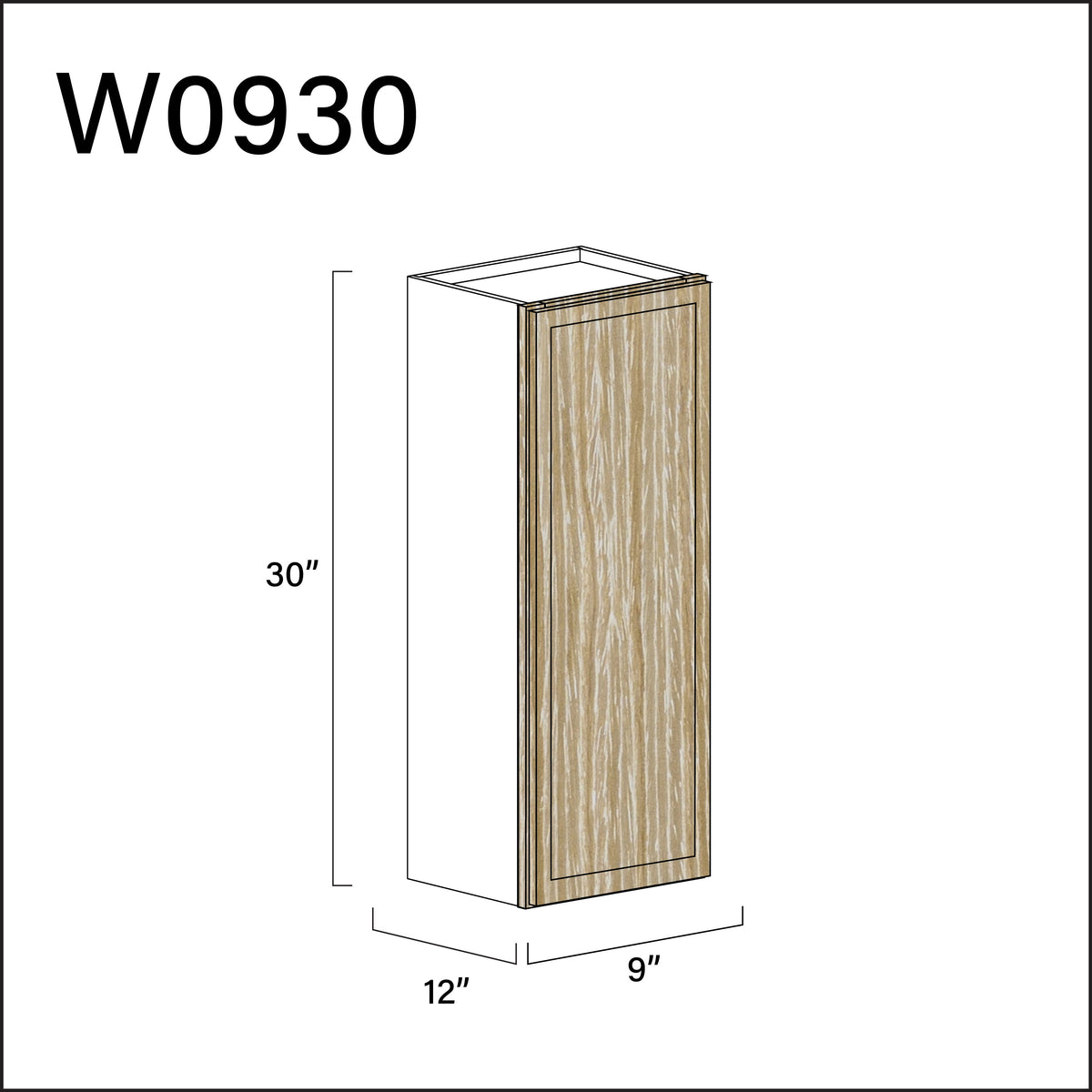 Oak Slim Shaker Single Door Wall Cabinet - 9" W x 30" H x 12" D