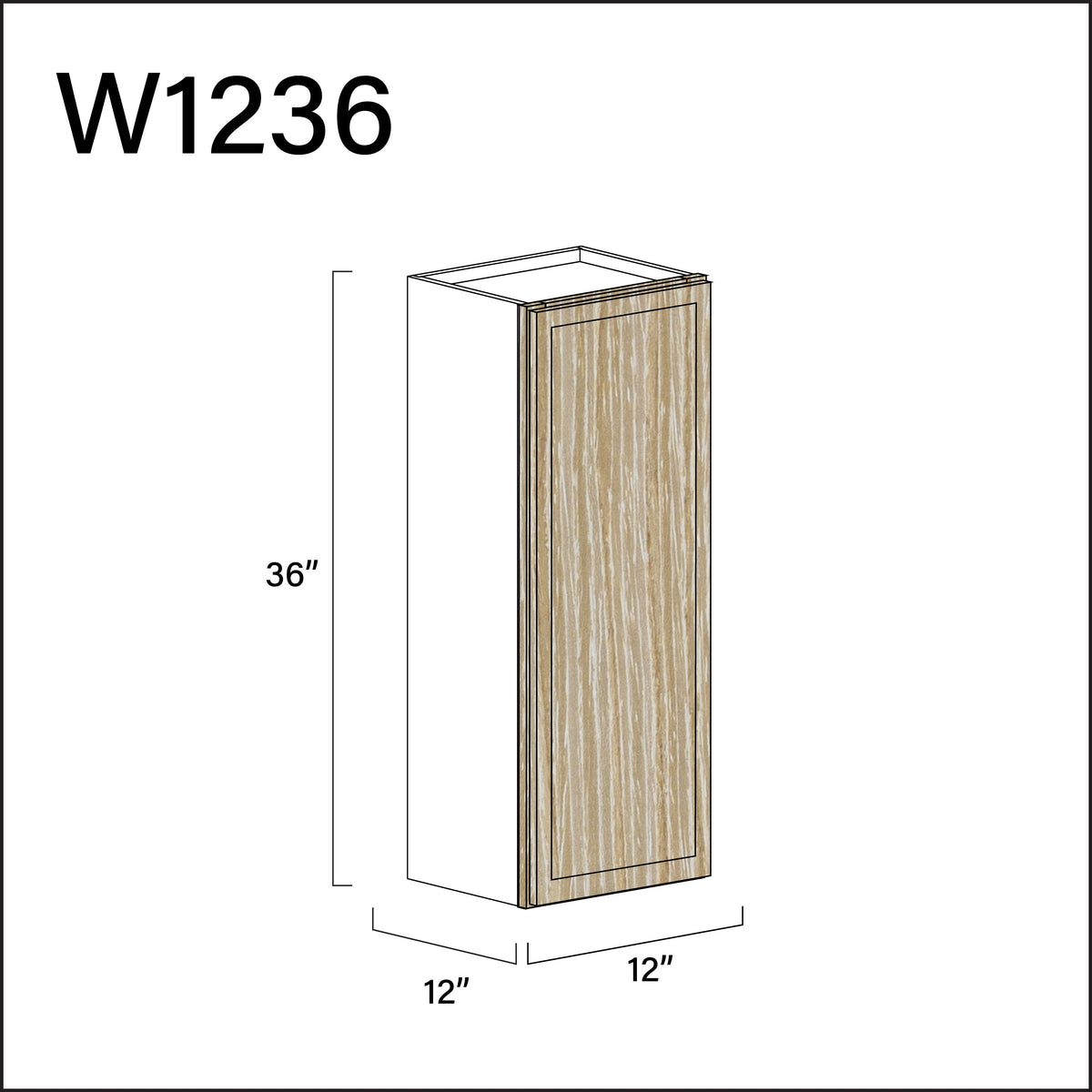 Oak Slim Shaker Single Door Wall Cabinet - 12" W x 36" H x 12" D