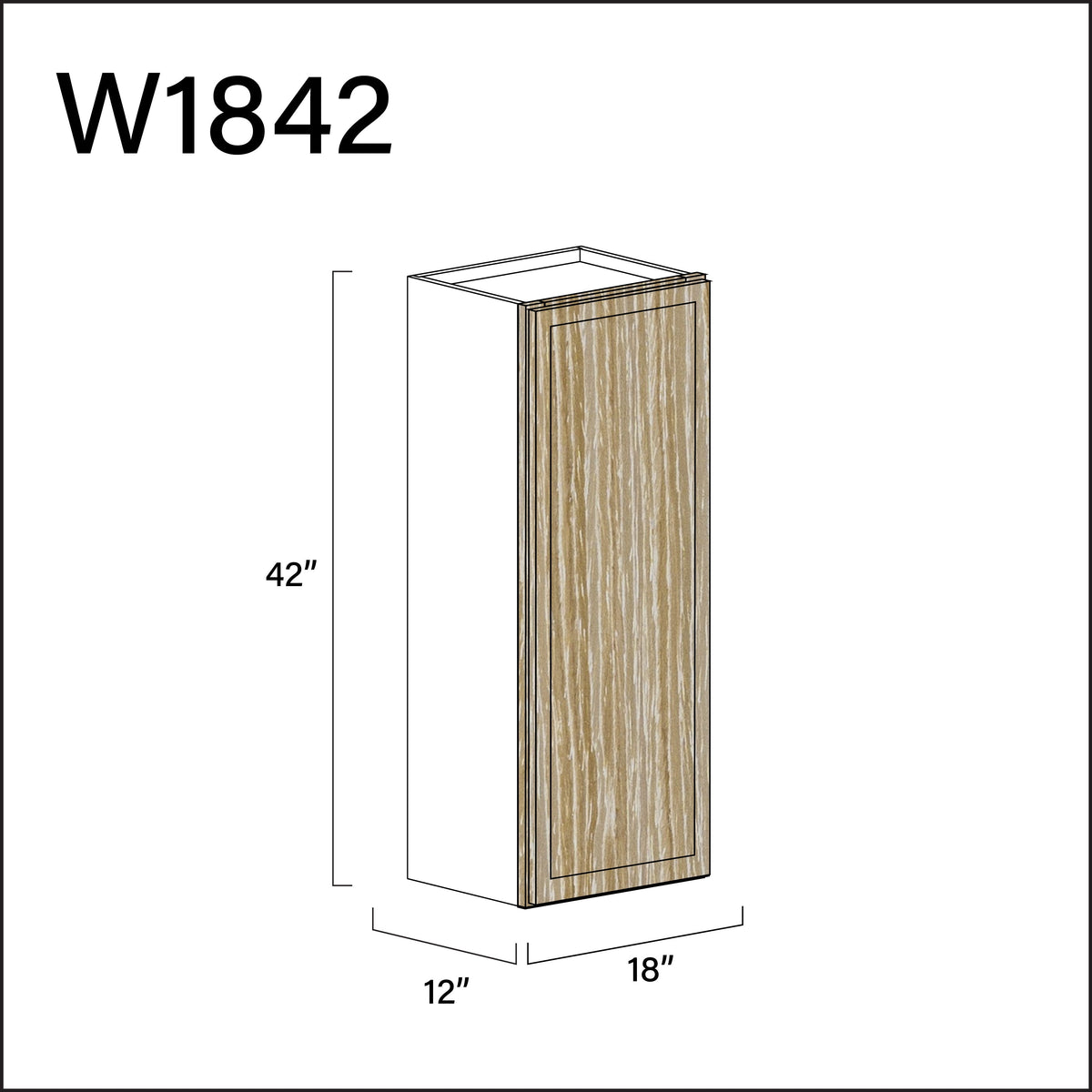 Oak Slim Shaker Single Door Wall Cabinet - 18" W x 42" H x 12" D
