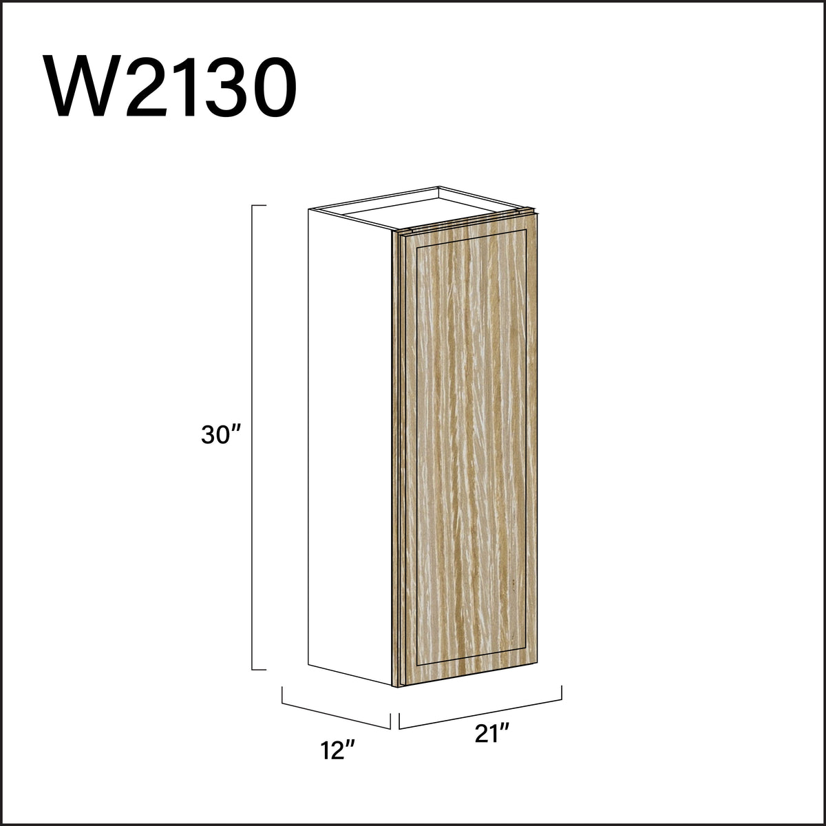 Oak Slim Shaker Single Door Wall Cabinet - 21" W x 30" H x 12" D