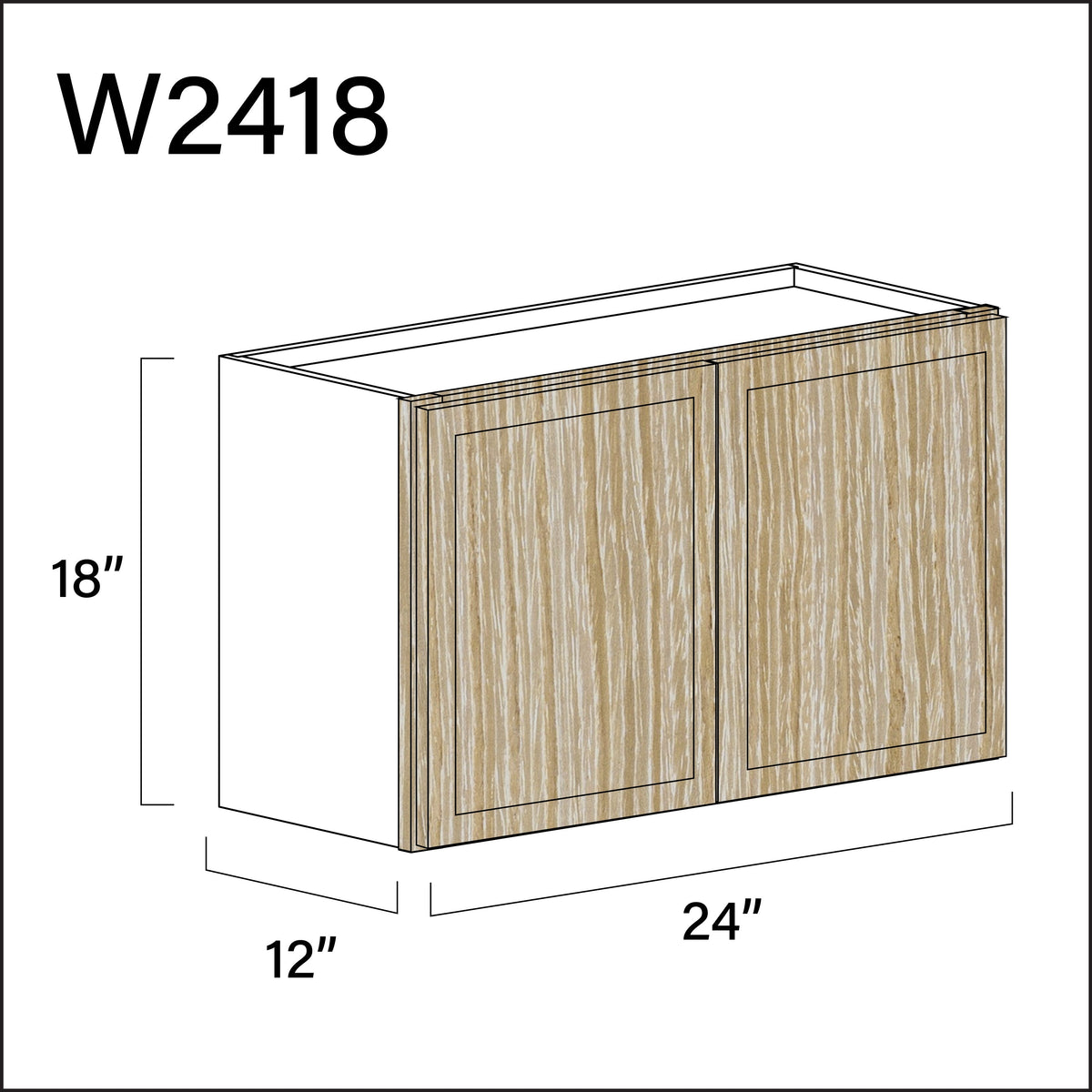 Oak Slim Shaker Double Door Wall Cabinet - 24" W x 18" H x 12" D