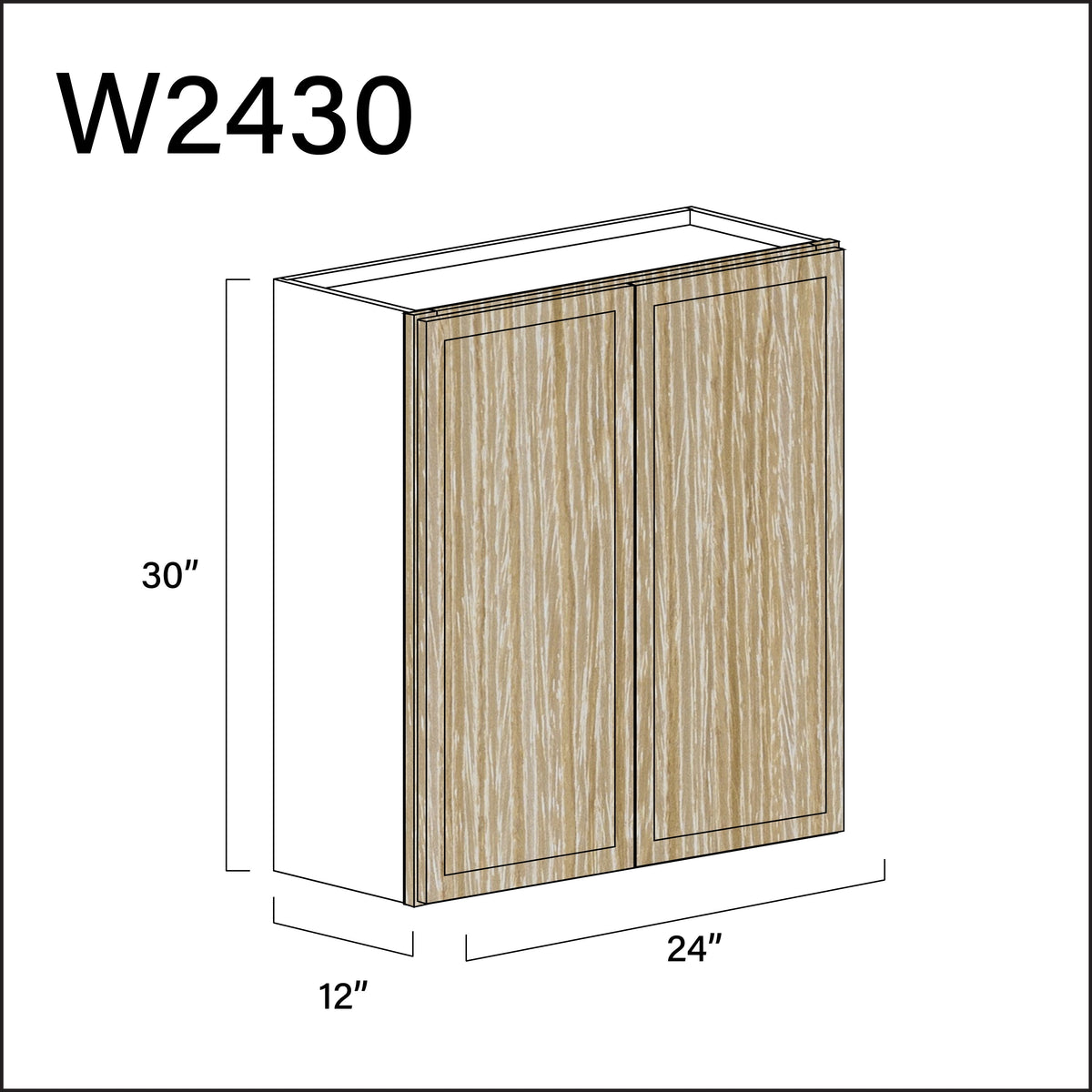 Oak Slim Shaker Double Door Wall Cabinet - 24" W x 30" H x 12" D