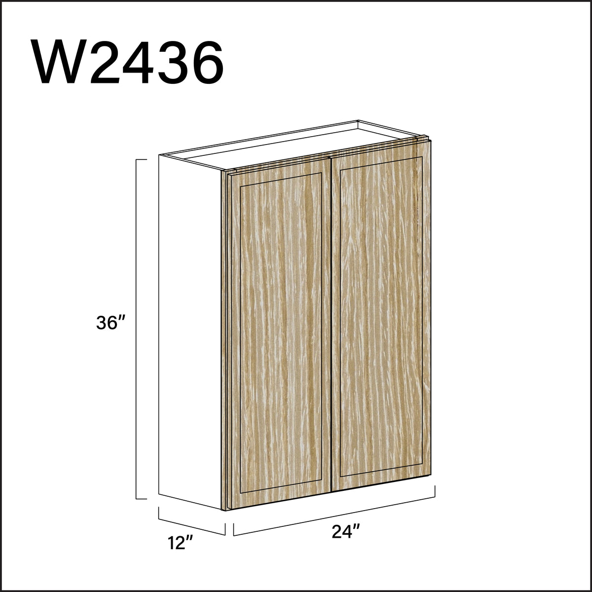 Oak Slim Shaker Double Door Wall Cabinet - 24" W x 36" H x 12" D