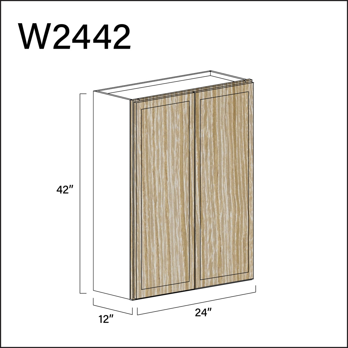 Oak Slim Shaker Double Door Wall Cabinet - 24" W x 42" H x 12" D