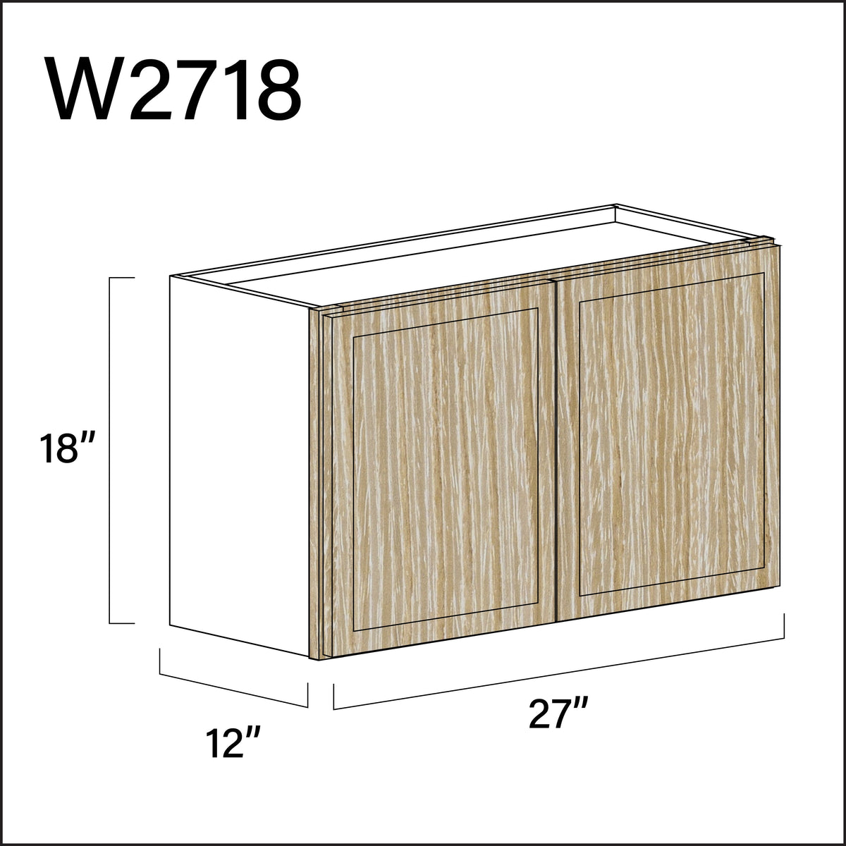 Oak Slim Shaker Double Door Wall Cabinet - 27" W x 18" H x 12" D